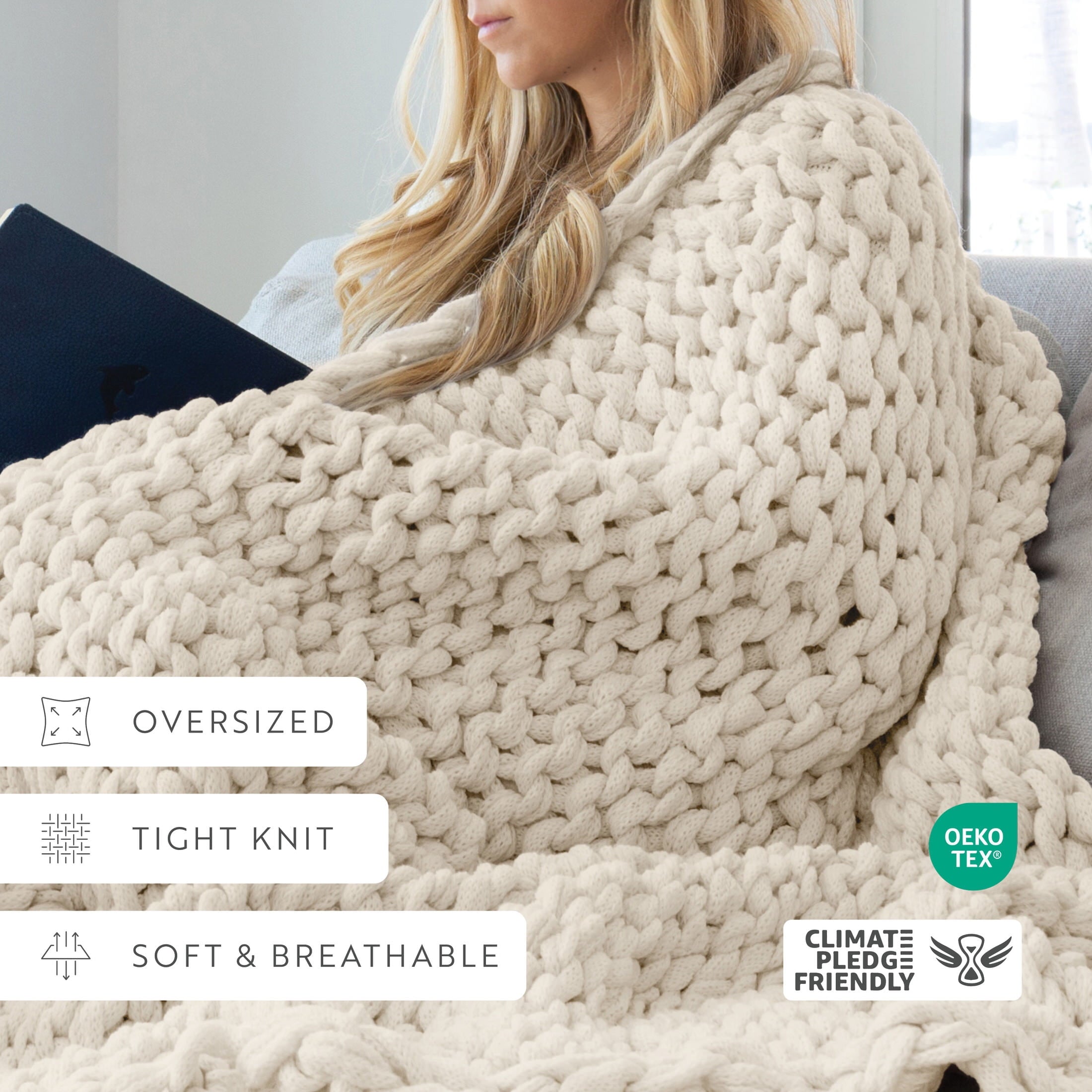 Soft & Cozy Chunky Hand-Knit Throw Blanket, Ivory - Image 4
