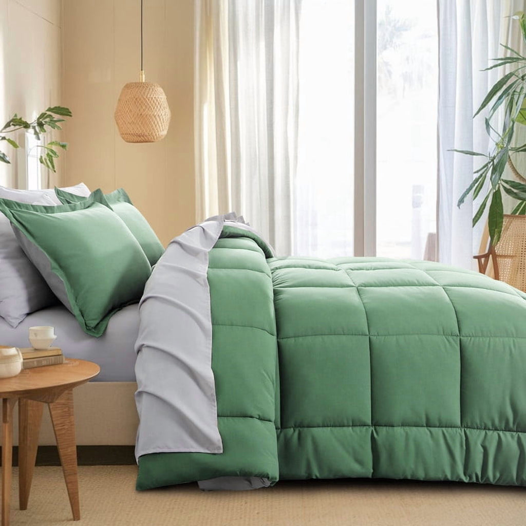 Grass Green/Grey Queen Size Comforter Set,3-Pieces Reversible Comforter Set Soft and Lightweight,All Season Down Alte... - Image 4