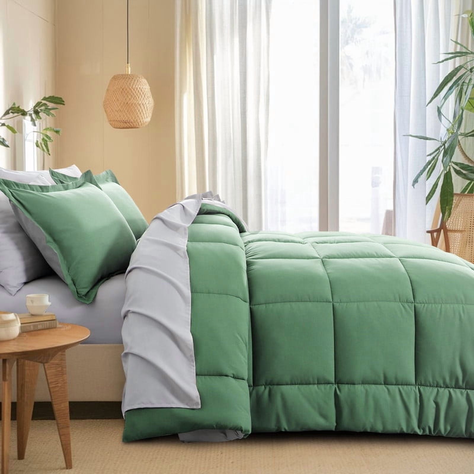 Grass Green/Grey Queen Size Comforter Set,3-Pieces Reversible Comforter Set Soft and Lightweight,All Season Down Alte... - Image 4