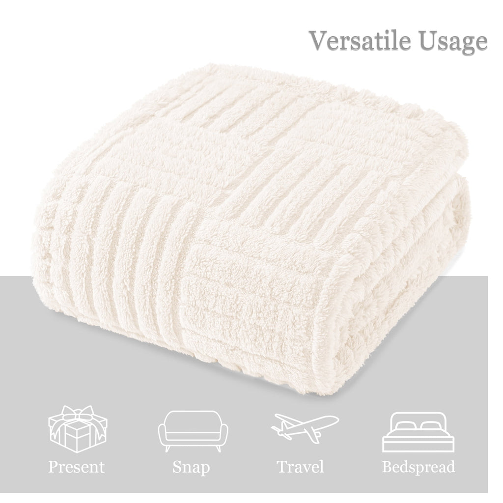 Fluffy Fleece Throw Blanket 50"x60" for Couch, Bed, Sofa, Fuzzy Soft Cozy Throw with Decorative Jacquard Pattern for ... - Image 5