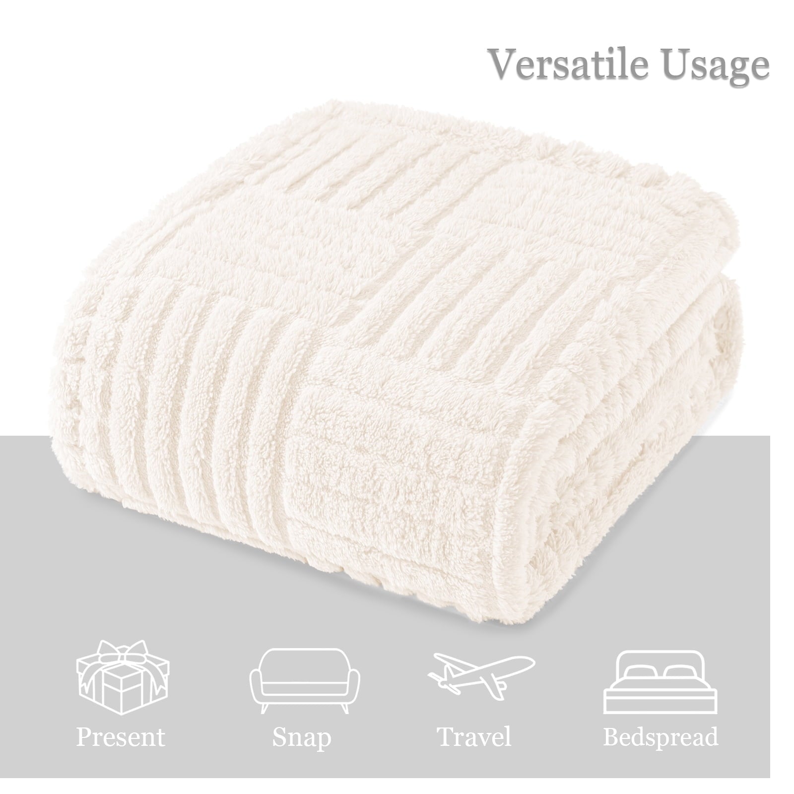 Fluffy Fleece Throw Blanket 50"x60" for Couch, Bed, Sofa, Fuzzy Soft Cozy Throw with Decorative Jacquard Pattern for ... - Image 5