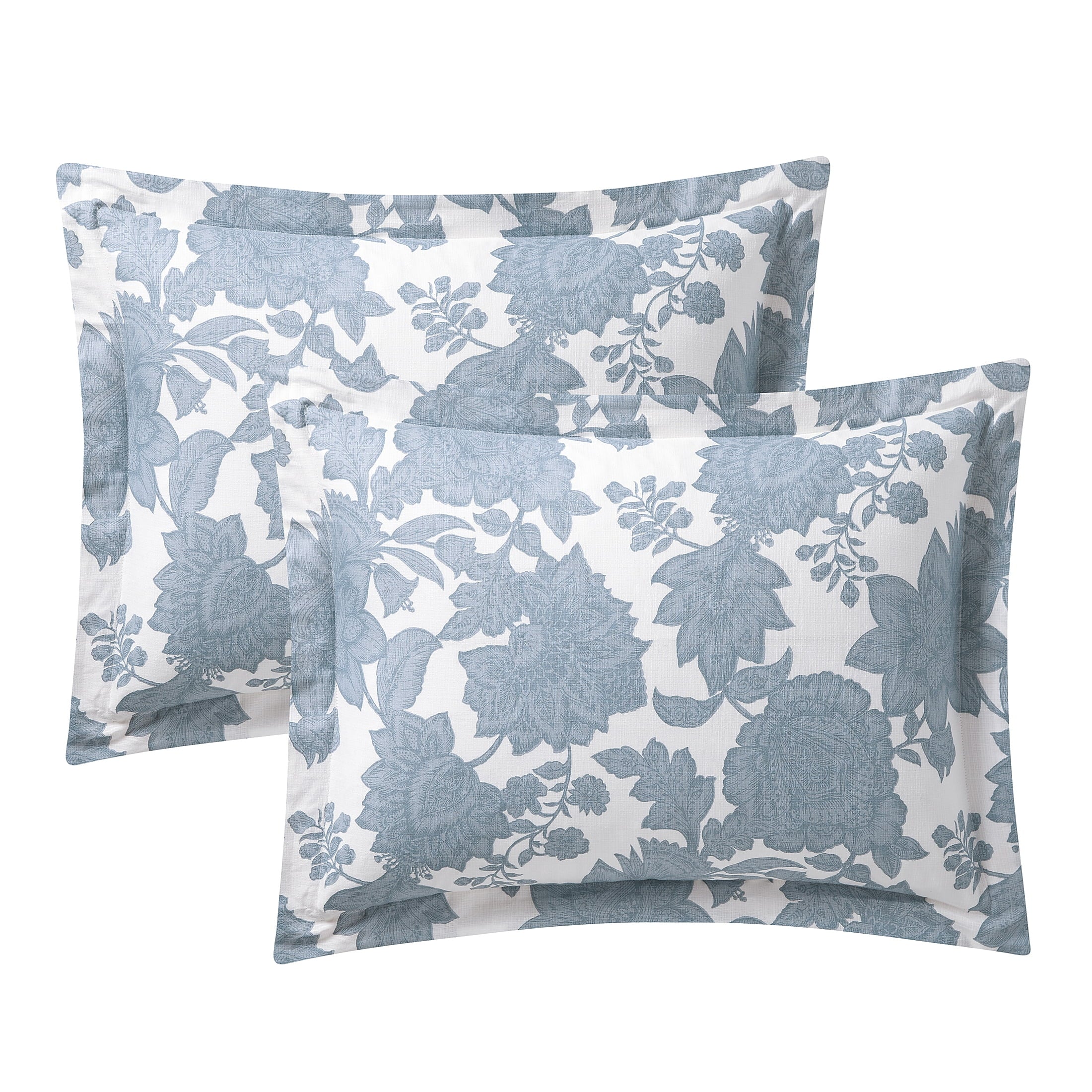 My Texas House Veronica 3-Piece Blue Floral Cotton Slub Comforter Set, King - Image 3