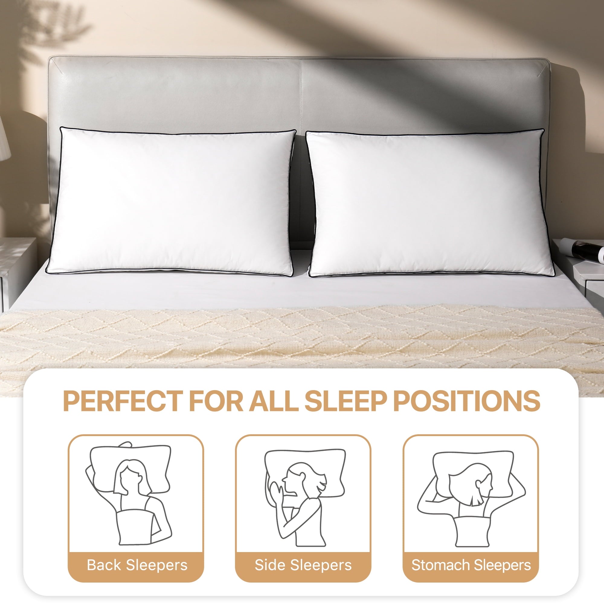 Gusseted Feather Down Pillow Set of 2, Medium Firm Hotel Bed Pillows 2 Pack, Queen Size for Side Sleepers, 20 x 30 in - Image 6