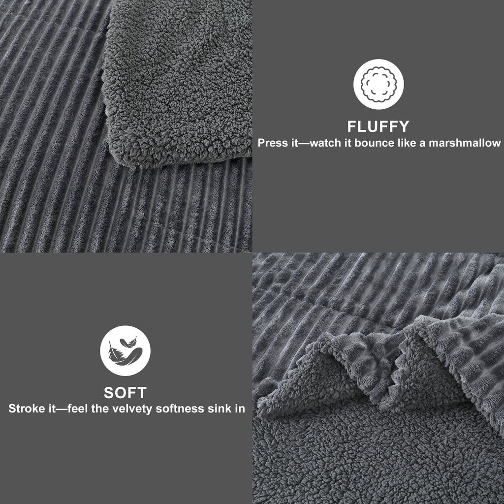 Jessy Home 3 Piece Fleece Queen Comforter Set - Soft & Warm Fluffy Dark Gray Sherpa Bedding , Fuzzy Heavy Double Sided Design Winter Comfort - Image 6