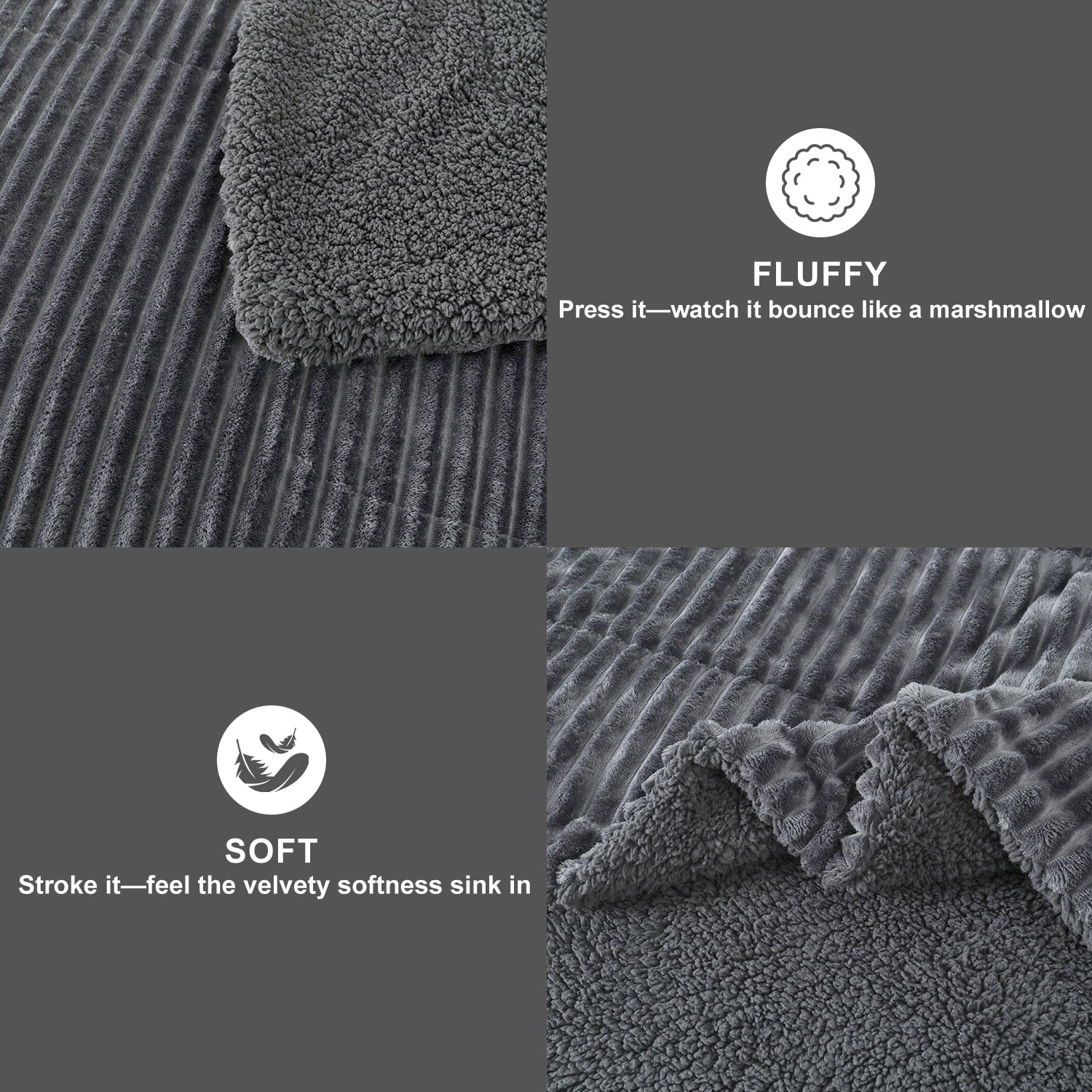 Jessy Home 3 Piece Fleece Queen Comforter Set - Soft & Warm Fluffy Dark Gray Sherpa Bedding , Fuzzy Heavy Double Sided Design Winter Comfort - Image 6