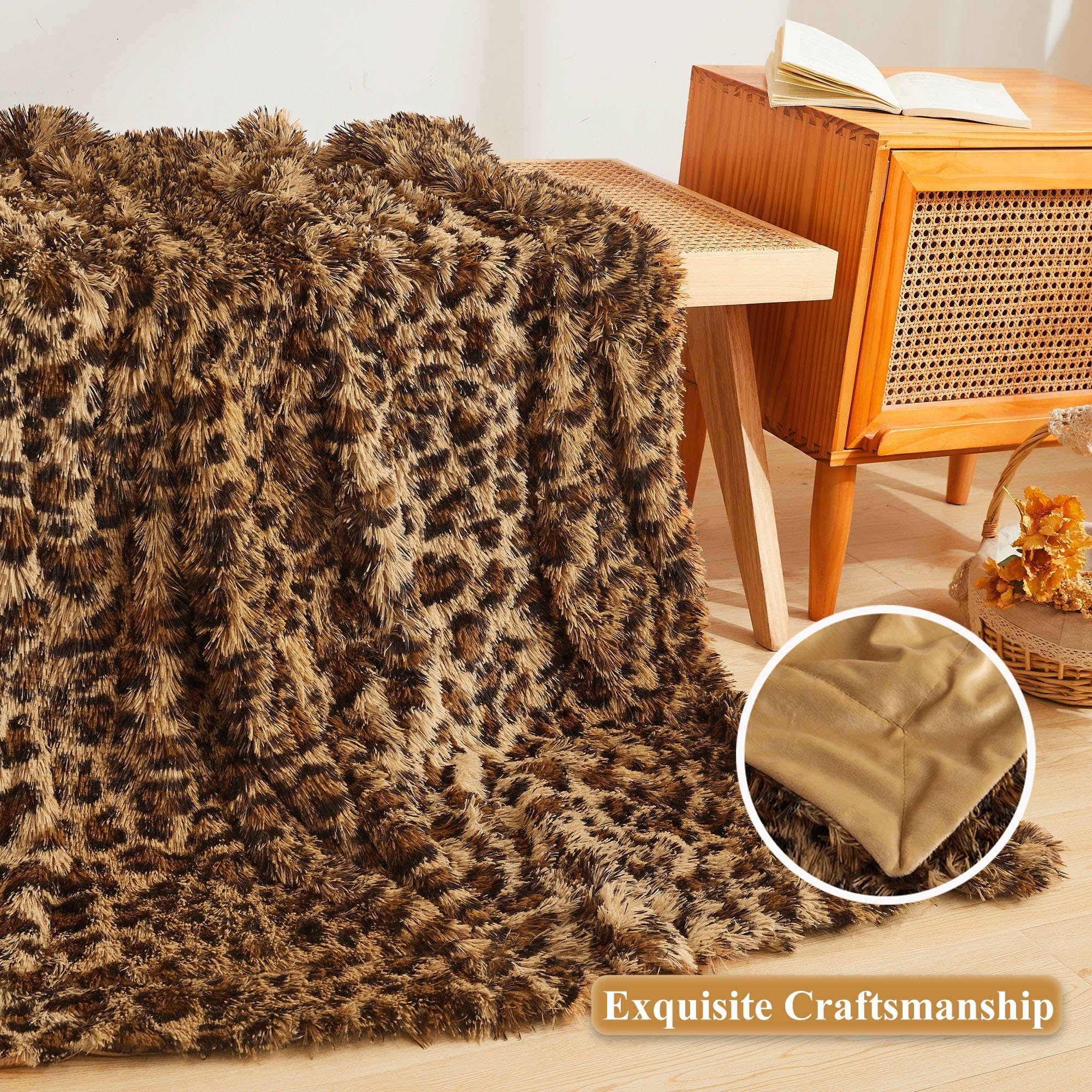 XeGe Luxury Faux Fur Leopard Print Throw, Soft 50x60 Cheetah Print Fluffy Blanket, Shaggy Plush Decorative Couch Throw, Cute Furry Fuzzy Ani - Image 4