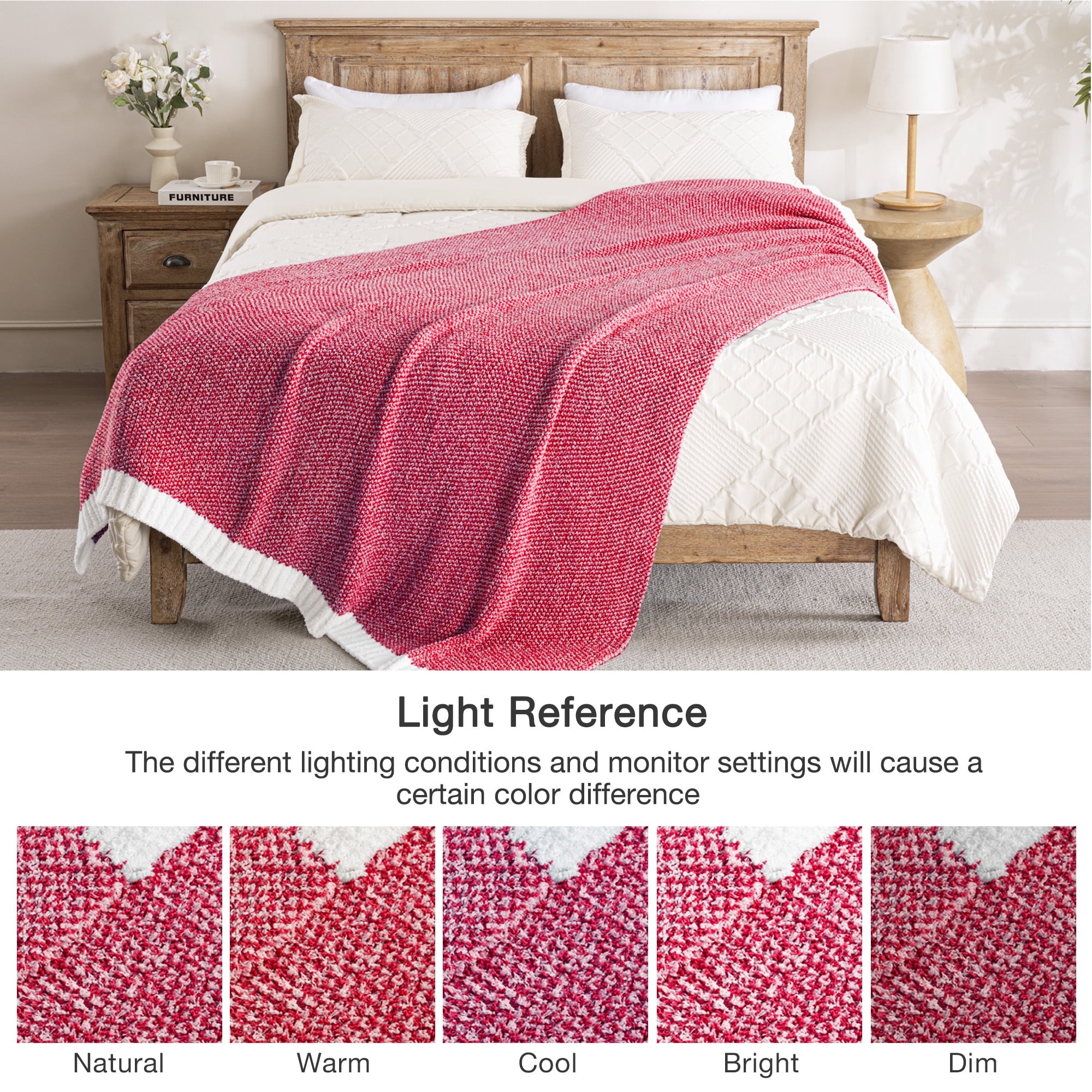 Knit Throw Blanket, Ultra Soft Cozy Fluffy Blankets, Lightweight Fuzzy Plush Throw for Couch and Bed, Mixed Red, 50"x60" - Image 5