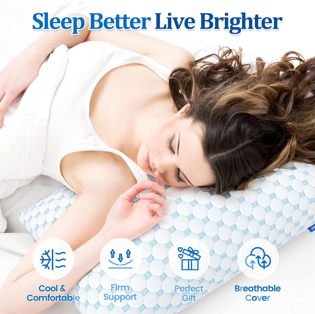 Memory Foam Pillow for Bed, Firm Cooling Pillow with Washable Cover, Supportive Bed Pillow for Side,Stomach and Back ... - Image 2