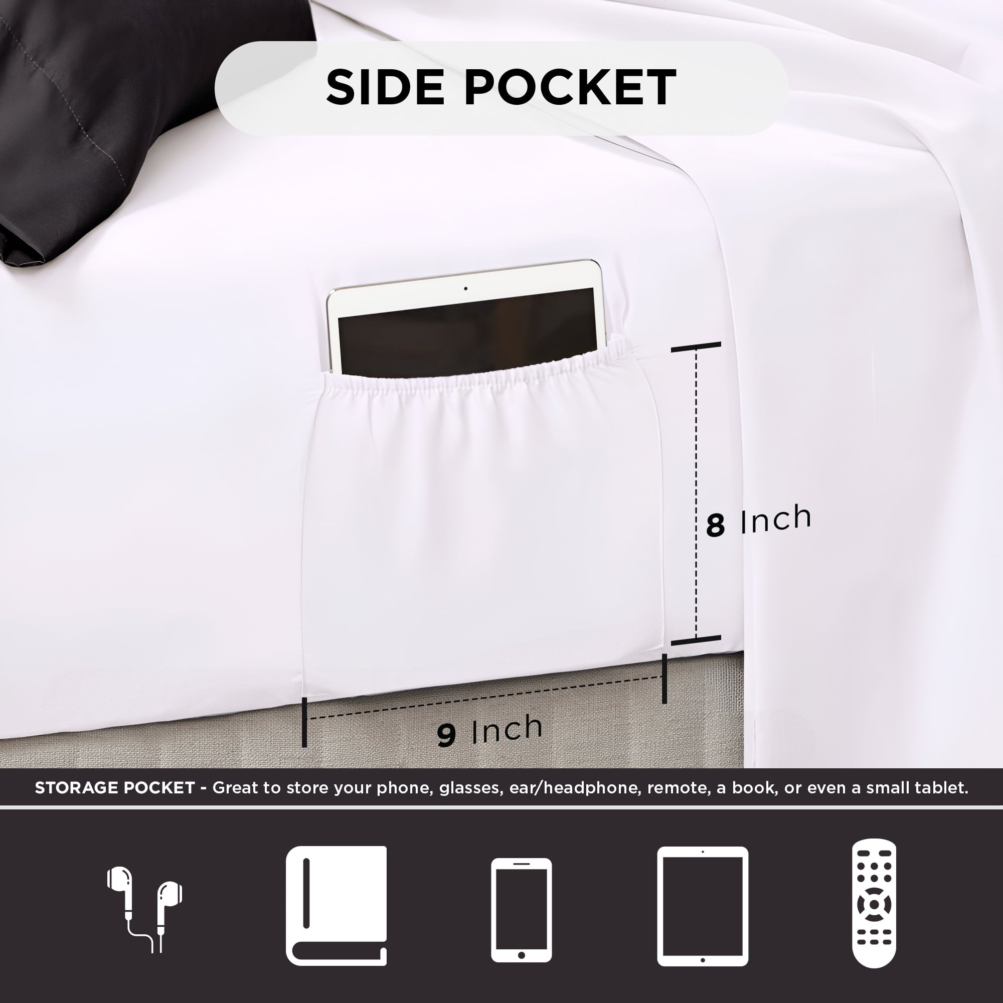 Queen Comforter Set, Bedding Comforter Set Queen Size W/ Side Pockets, Black, 9 Pieces - Image 4