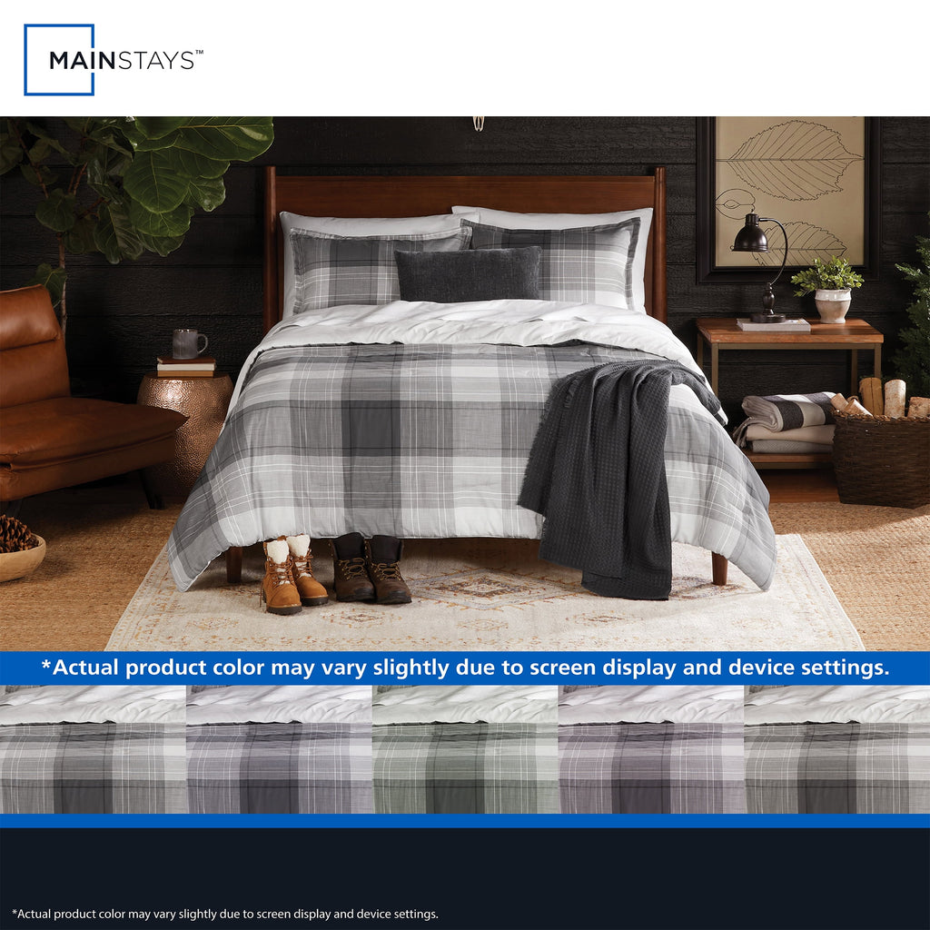 Full/Queen Comforter Set, All-Season, 5-Piece, Grey Plaid - Image 5