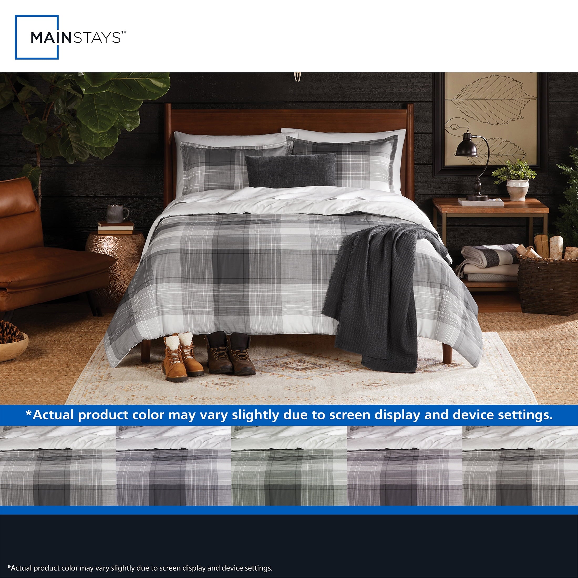 Full/Queen Comforter Set, All-Season, 5-Piece, Grey Plaid - Image 5