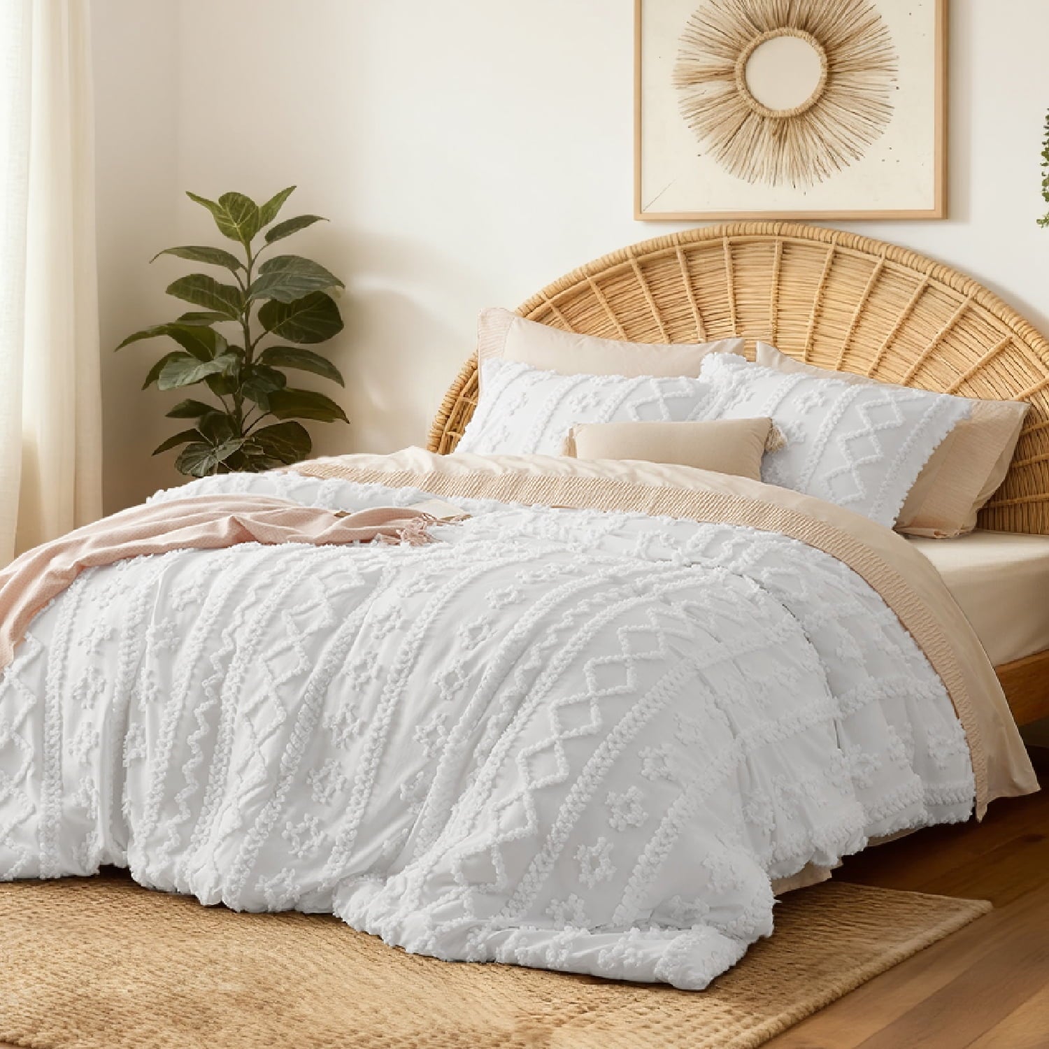 Tufted Boho Comforter Set, 2 Pieces Farmhouse Shabby Chic Embroidery Bed Set, Soft Jacquard Comforter for All Seasons... - Image 3