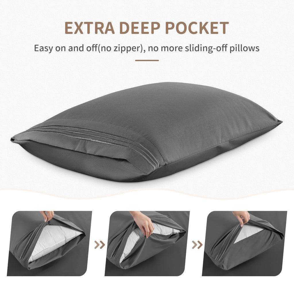 6 Pieces Bed Sheet Set, 1800 Series Soft Microfiber Queen Sheets with 16" Deep Pocket, Dark Gray - Image 2
