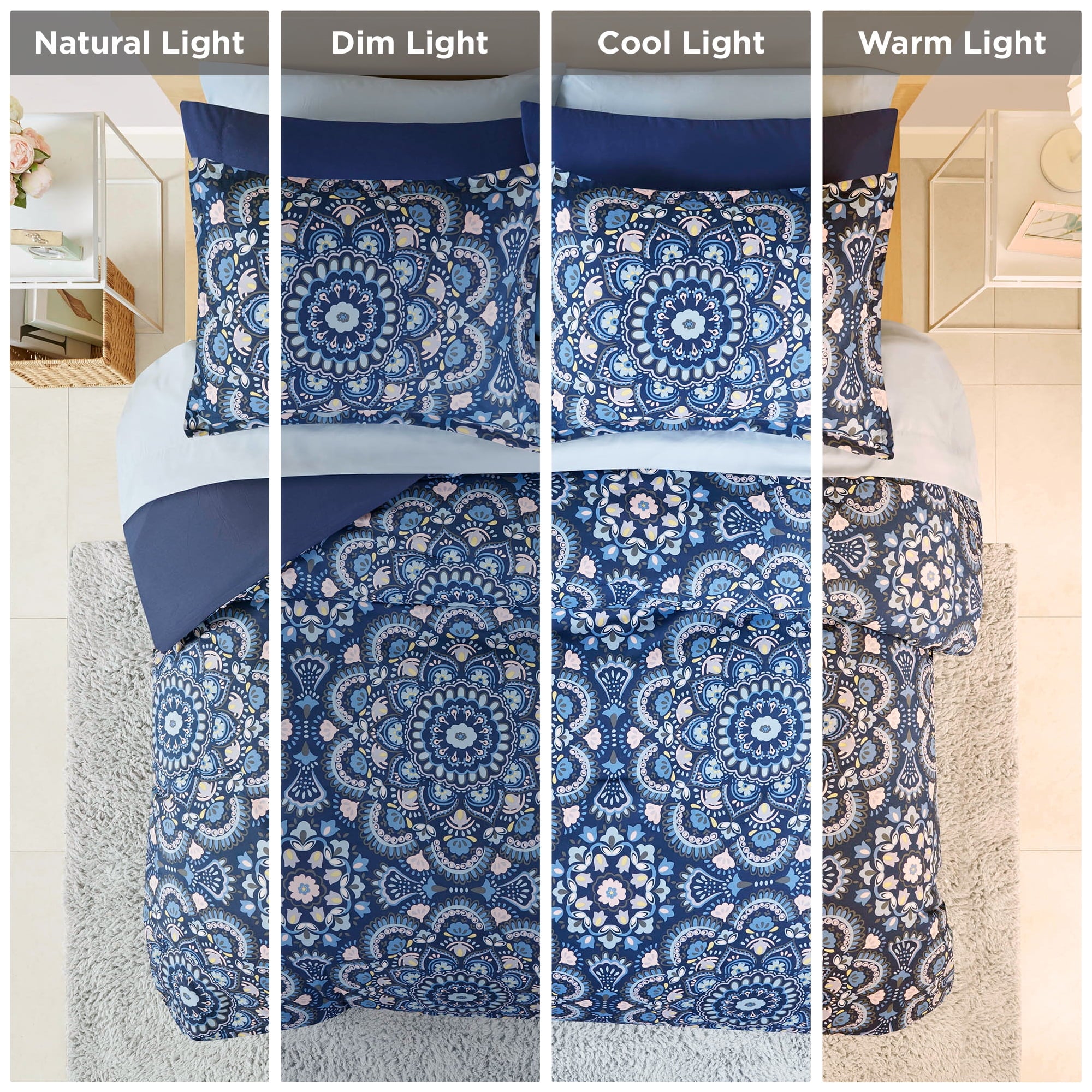 Queen Size Comforter Set, 9-Piece Bed in a Bag Queen, Navy Blue Bedding Comforter Set with Comforter, Flat Sheets, Fi... - Image 6
