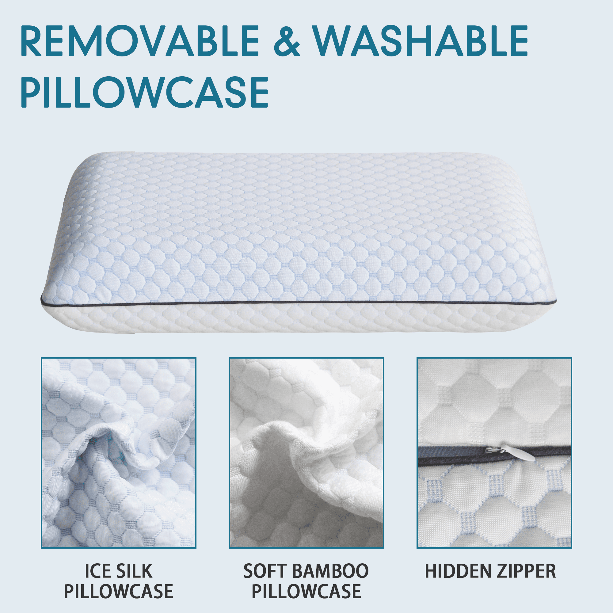 Gel Memory Foam Pillow, Queen Size Bed Pillow, Washable Cover, Cooling, Breathable Neck Pillow for Sleeping - Image 5
