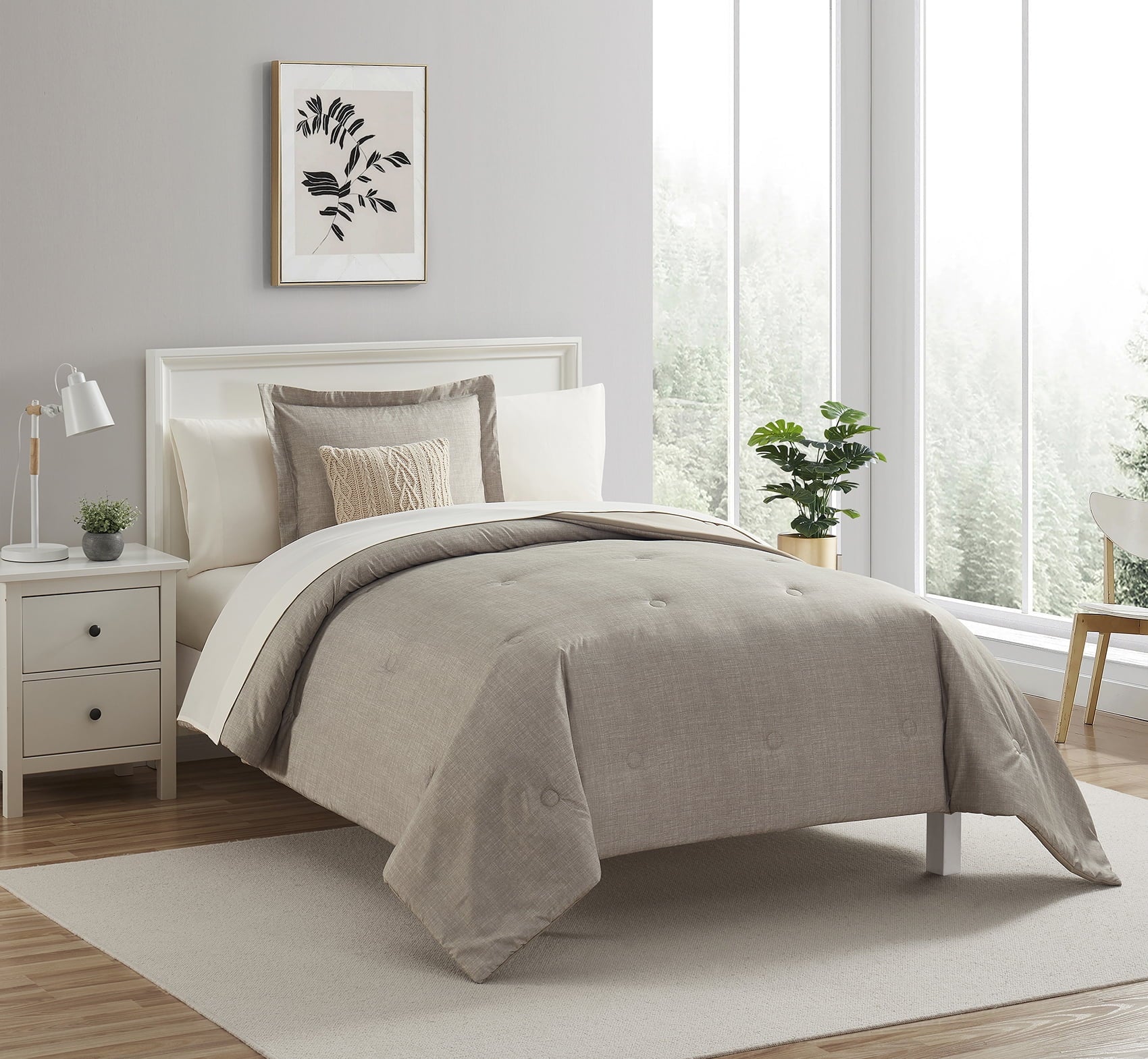 7 Piece Beige Bed in a Bag Comforter Set with Sheets, Twin-XL - Image 4
