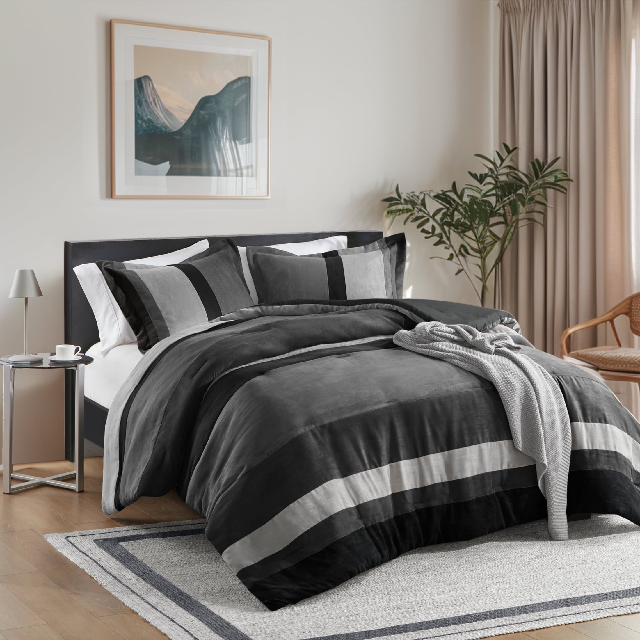 Twin/Twin XL Comforter Set Black, 2 Pieces Faux Suede Comforters Twin/Twin XL Size, Pieced Bedding Comforters Sets, C... - Image 6