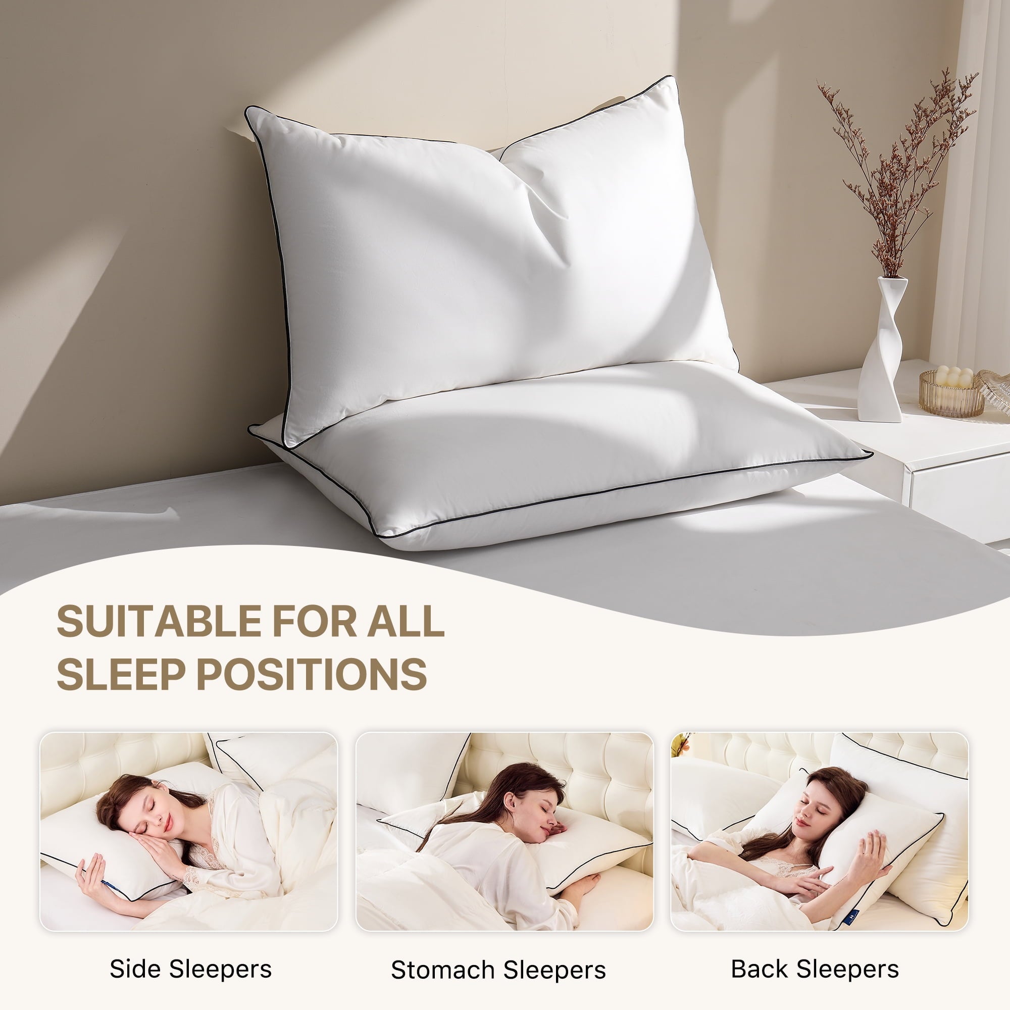 Feather Down Pillows Set of 2, Medium Firm Hotel Bed Pillow 2 Pack, Queen Size, 20 x 30 in. - Image 4