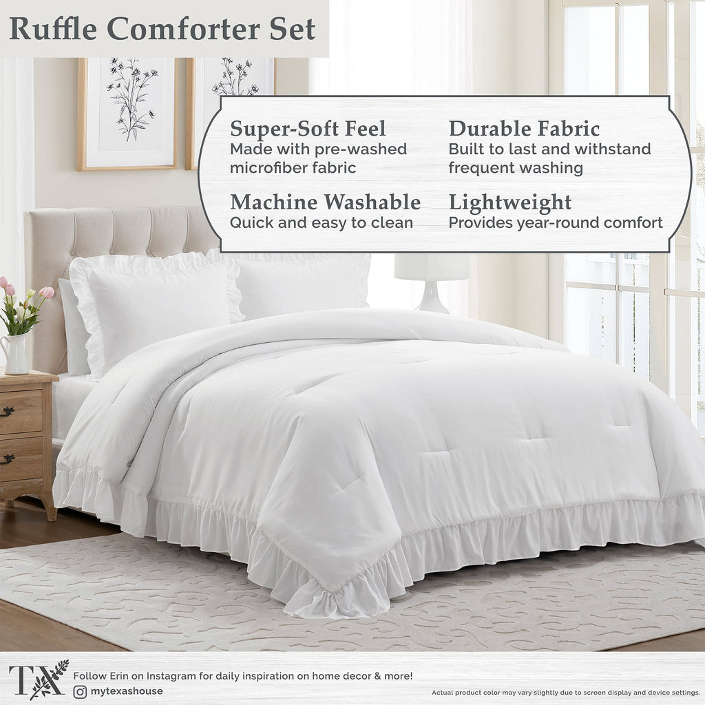 Full/Queen Comforter Set, All-Season, 3-Piece, White Ruffle - Image 4