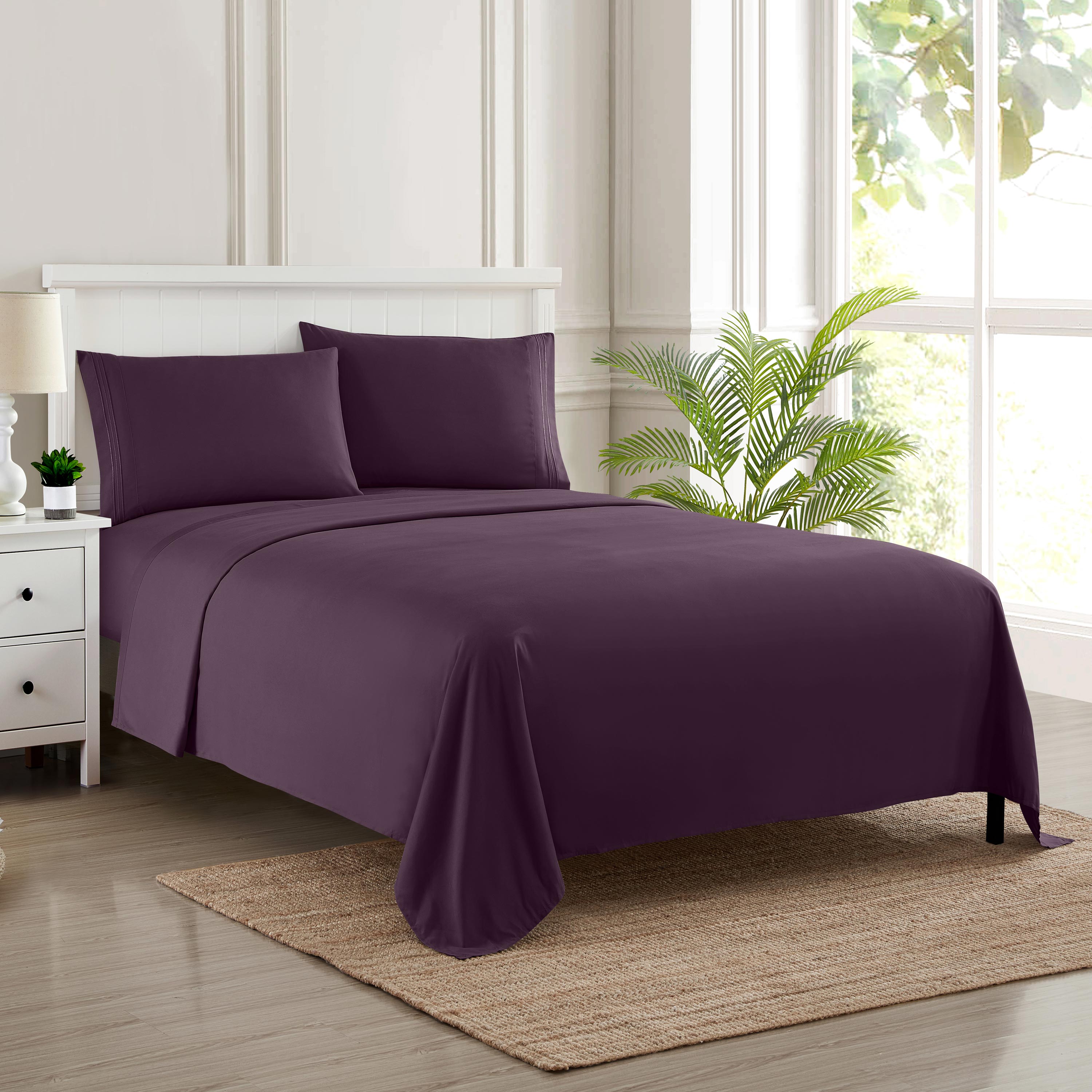 1800 Series Bed Sheets - Extra Soft Microfiber Deep Pocket Sheet Set - Purple, Full - Image 2