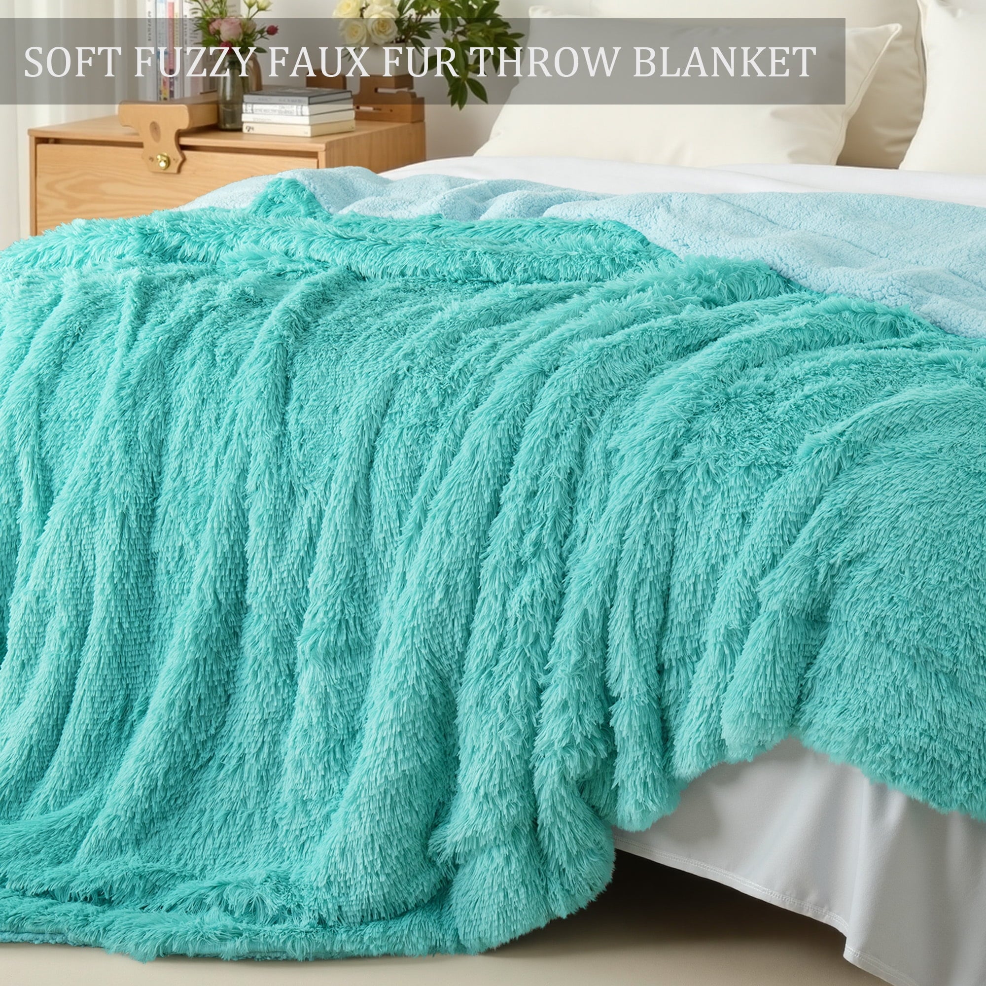 Fuzzy Faux Fur Throw Blanket, Reversible Shaggy Sherpa Fleece Blankets,Fluffy Plush Warm Throws for Couch, Bed, 50x60... - Image 5