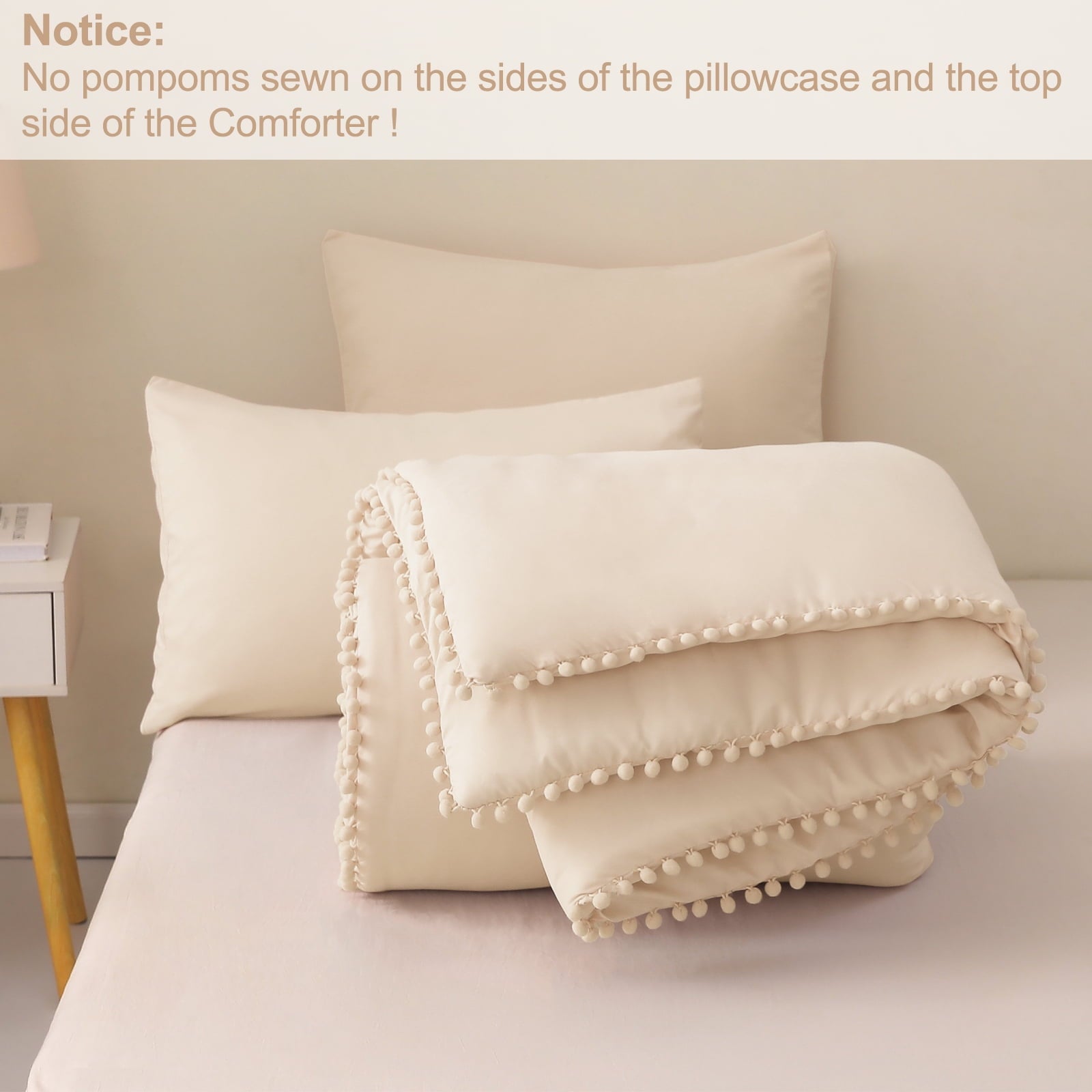 Boho Pom Pom Ball Fringe King Size Comforter Set, 3 Pieces Beige Lightweight Down Alternative Bedding Comforter Sets ... - Image 6