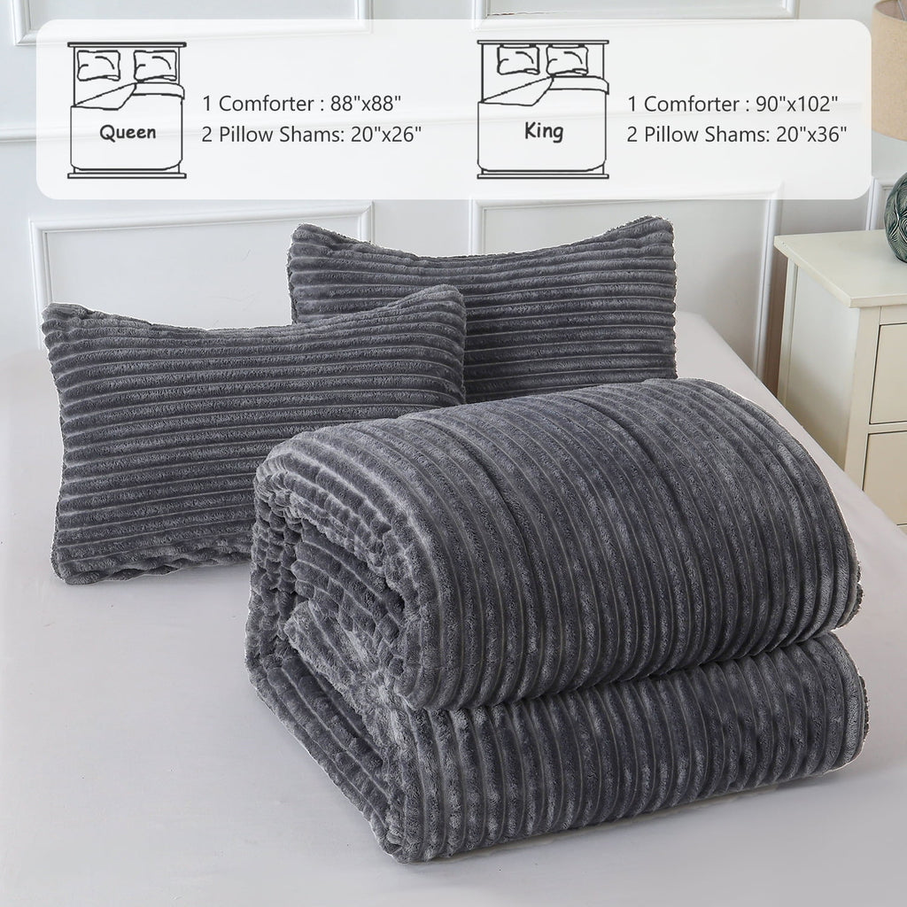 Jessy Home 3 Piece Fleece Queen Comforter Set - Soft & Warm Fluffy Dark Gray Sherpa Bedding , Fuzzy Heavy Double Sided Design Winter Comfort - Image 4