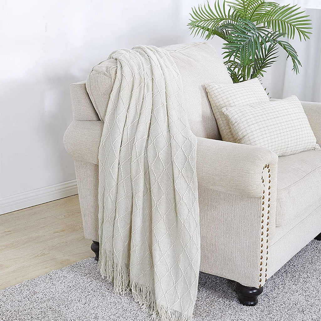 Bourina Rhombus Beige Throw Blanket, Soft and Lightweight, 50"x 60" - Image 3