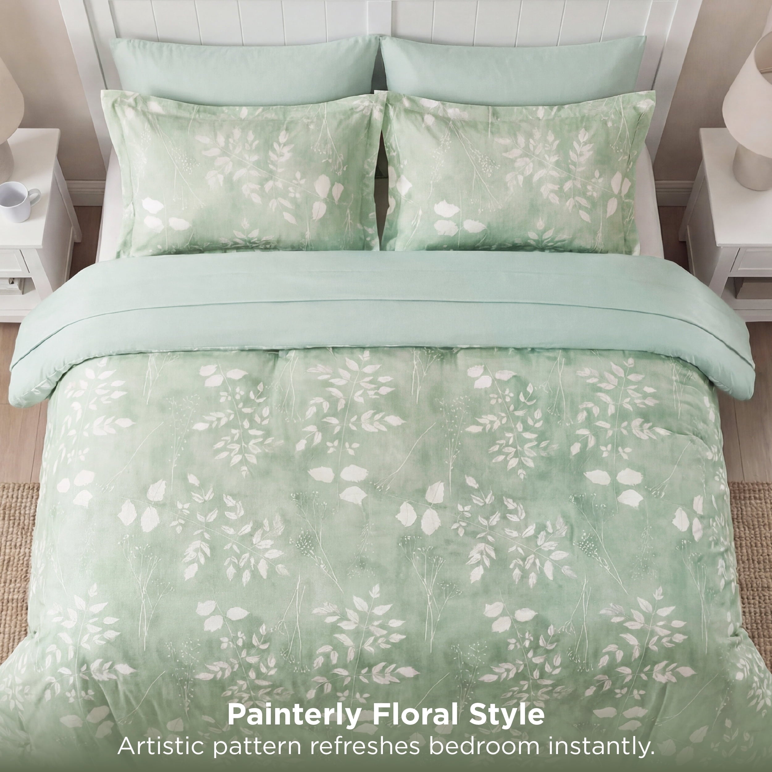 Queen Comforter Set Sage Green, Bed in a Bag Queen Size Bedding, 7-Pieces Botanical Flowers Spring Comforter, Sheets,... - Image 3