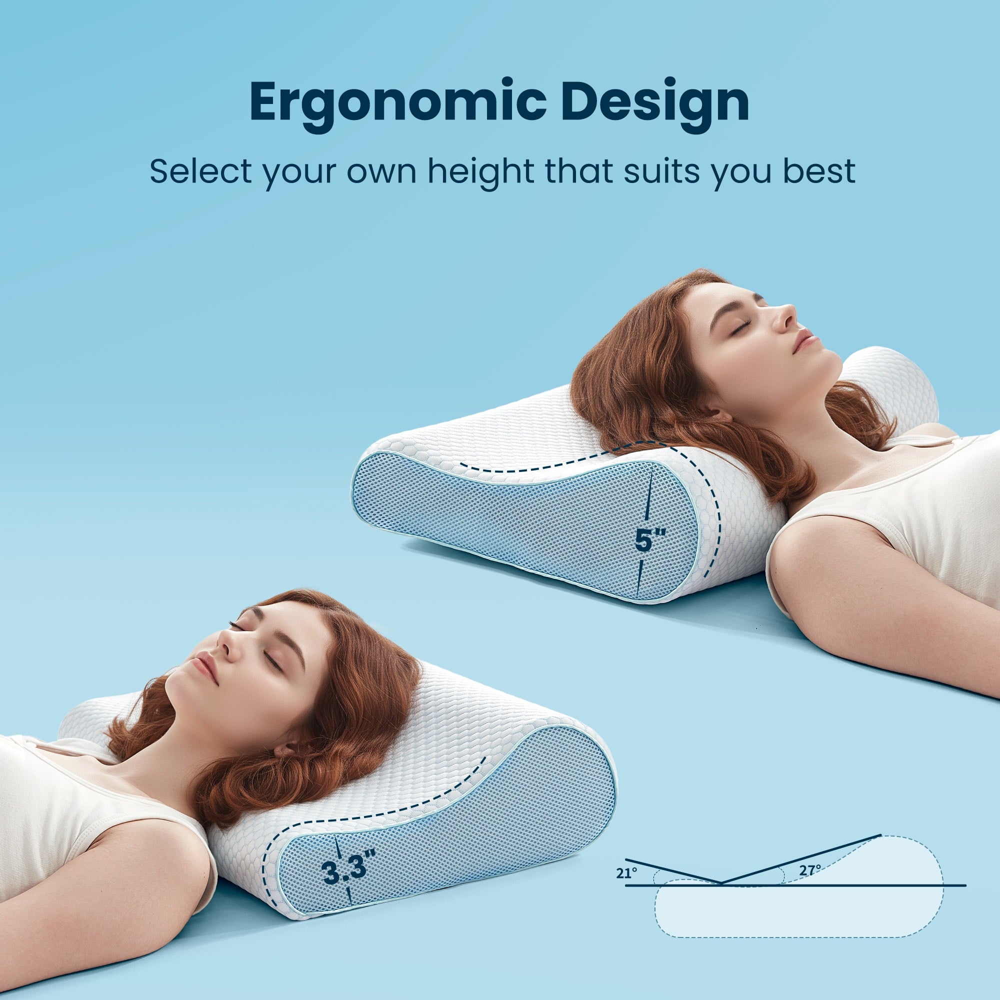 Sleep Zone Standard Cooling Memory Foam Pillow, Ergonomic Adjustable Orthopedic Contour Bed Pillows Neck Support for Side Back Stomach Sleep - Image 2