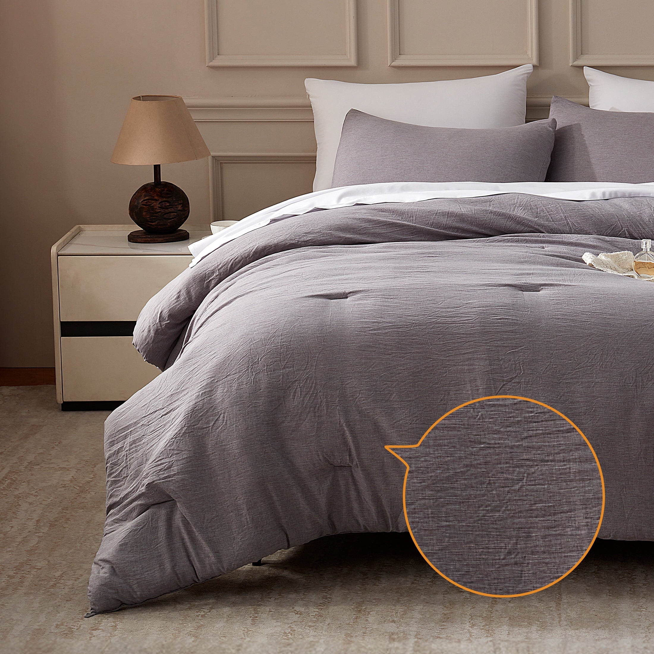 Washed Comforter Set Full Size - 3 Pieces Soft Luxury Cationic Dyeing Bedding Sets, Linen-Like Texture Breathable Wri... - Image 4