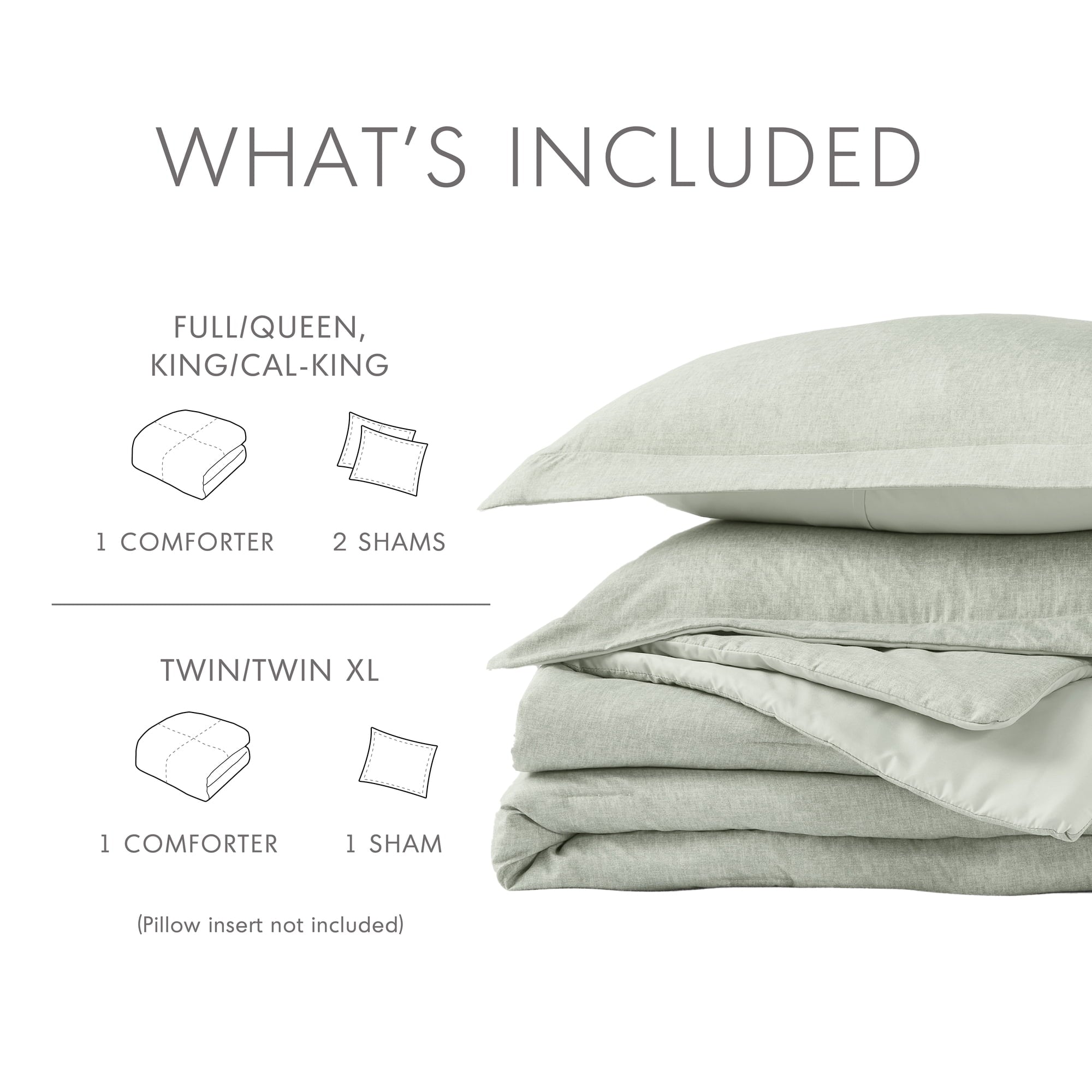 Full/Queen Comforter Sets, Reversible 3 Piece Extra Soft Bedding Set, Chambray Print Sage Green Comforter Bed Set wit... - Image 5