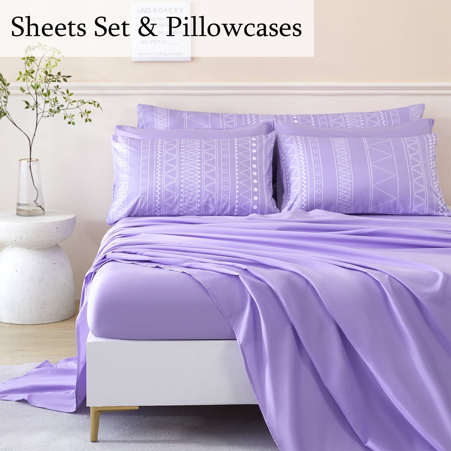 RYNGHIPY 8-Pieces Boho Bedding Set Full Lavender Striped Bed in a Bag for Girls Women Soft Fluffy Purple Comforter Set with Sheet for All Se - Image 4