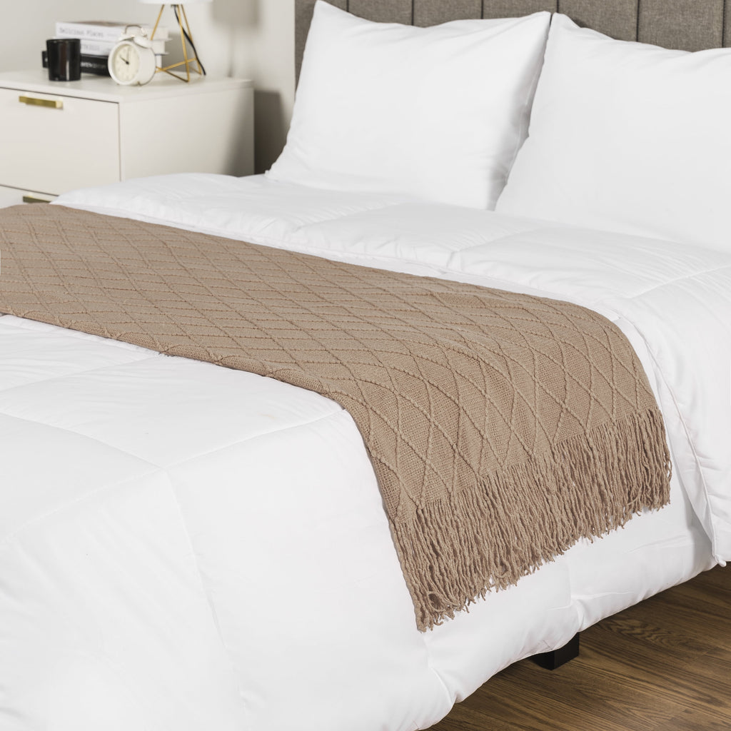 Tan Taupe Knit Throw Blanket for Couch Bed, Soft Knitted Farmhouse Sofa Throw for Living Room, Lightweight Decorative... - Image 4