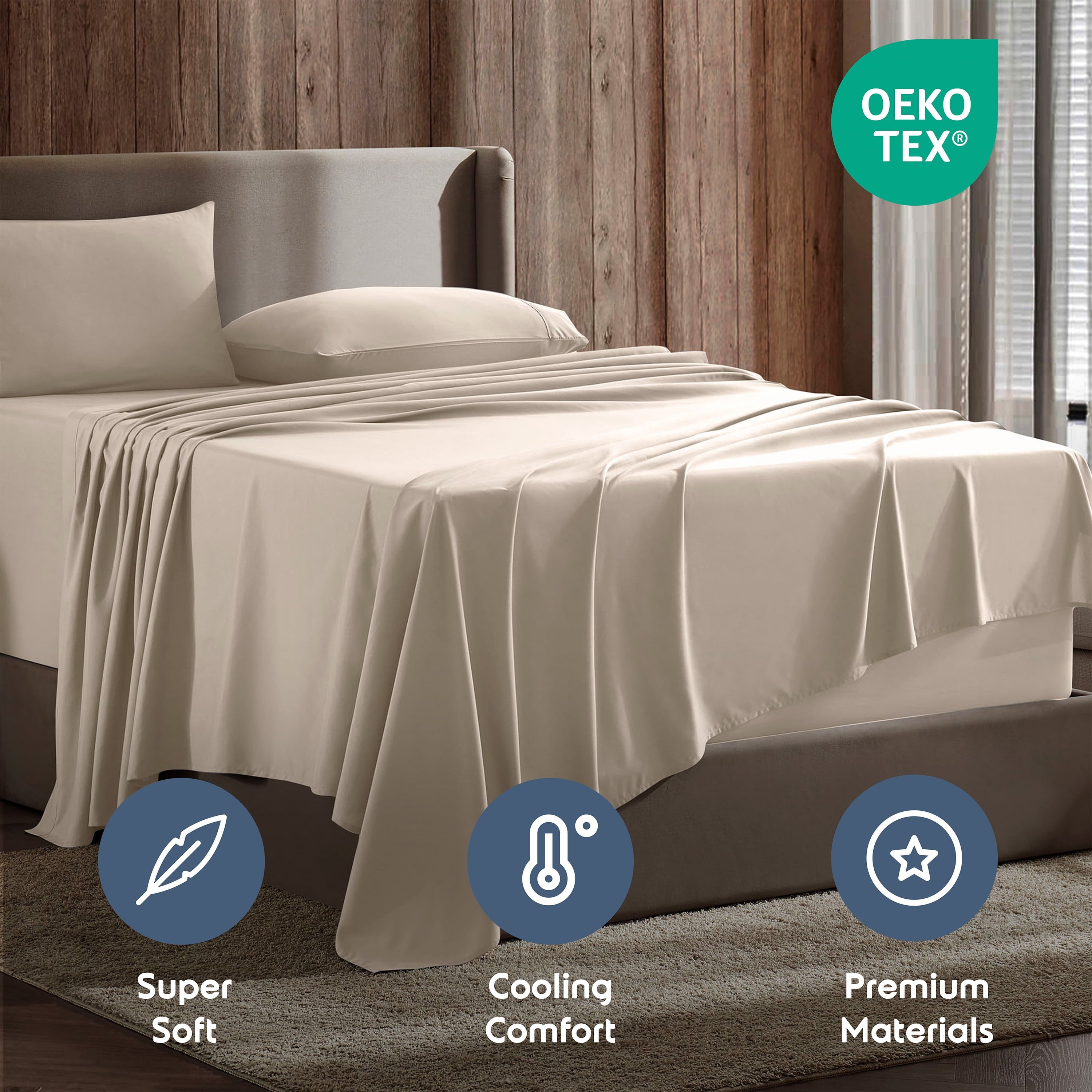 King Sheet Sets, 1800 Series Deep Pocket 4 Piece, Luxury Soft Microfiber Bed Sheet Sets, BEIGE CREAM - Image 3