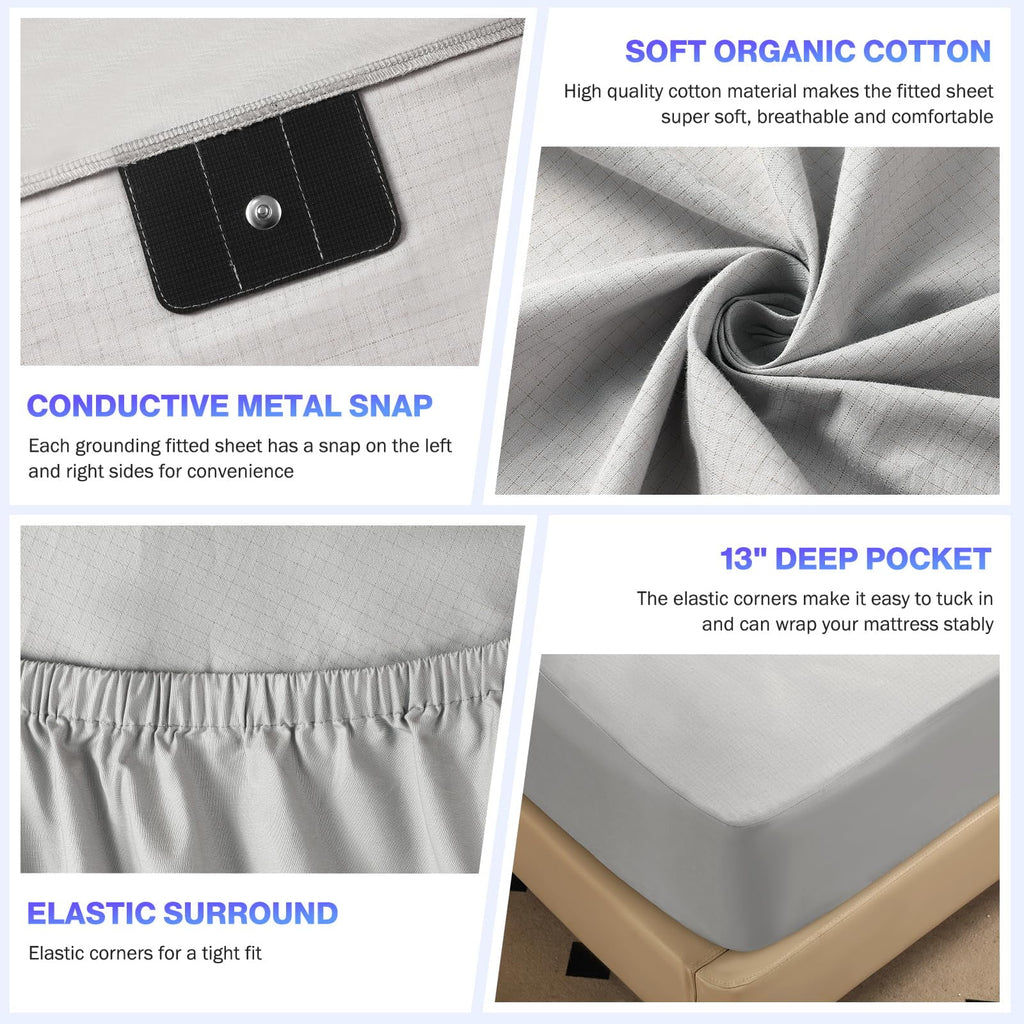 Grounding Sheets King Size,Earth Grounded Fitted Bed Sheet 10% Pure Silver Fiber + 90% Organic Cotton, Bed Grounding ... - Image 4