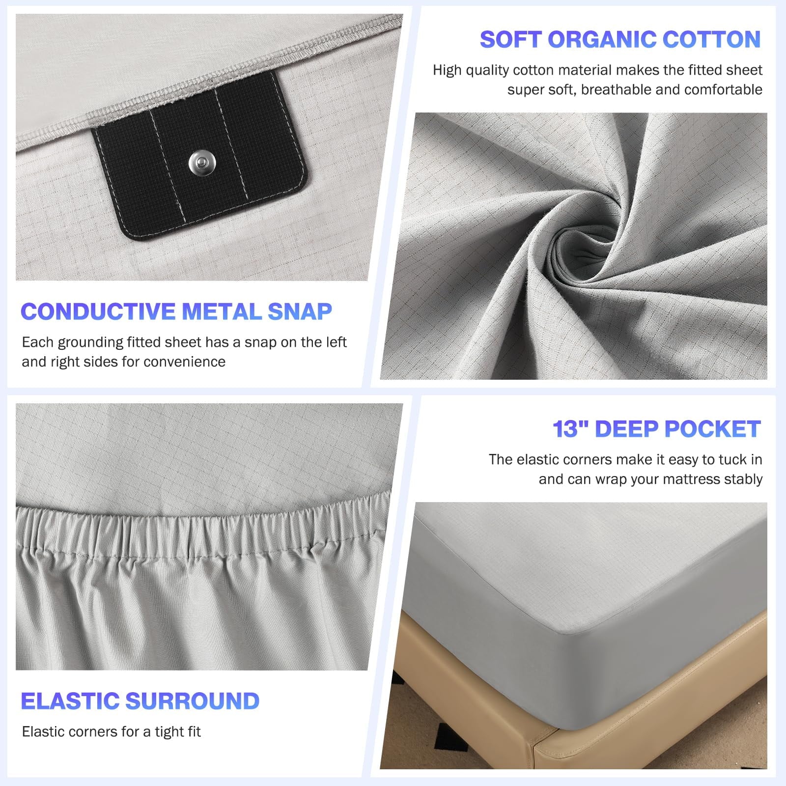 Grounding Sheets King Size,Earth Grounded Fitted Bed Sheet 10% Pure Silver Fiber + 90% Organic Cotton, Bed Grounding ... - Image 4