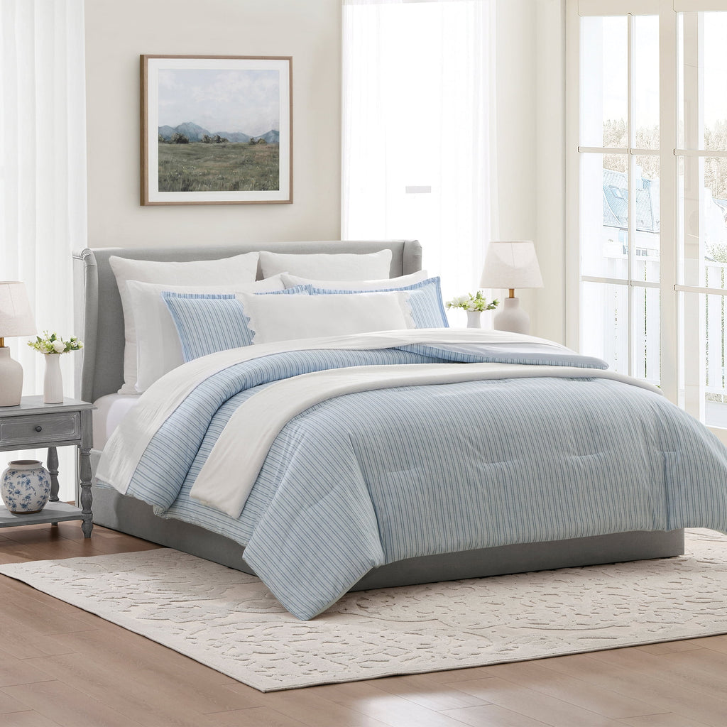 Stripe 11-Piece Comforter Set with Sheets, Blue, Queen - Image 5