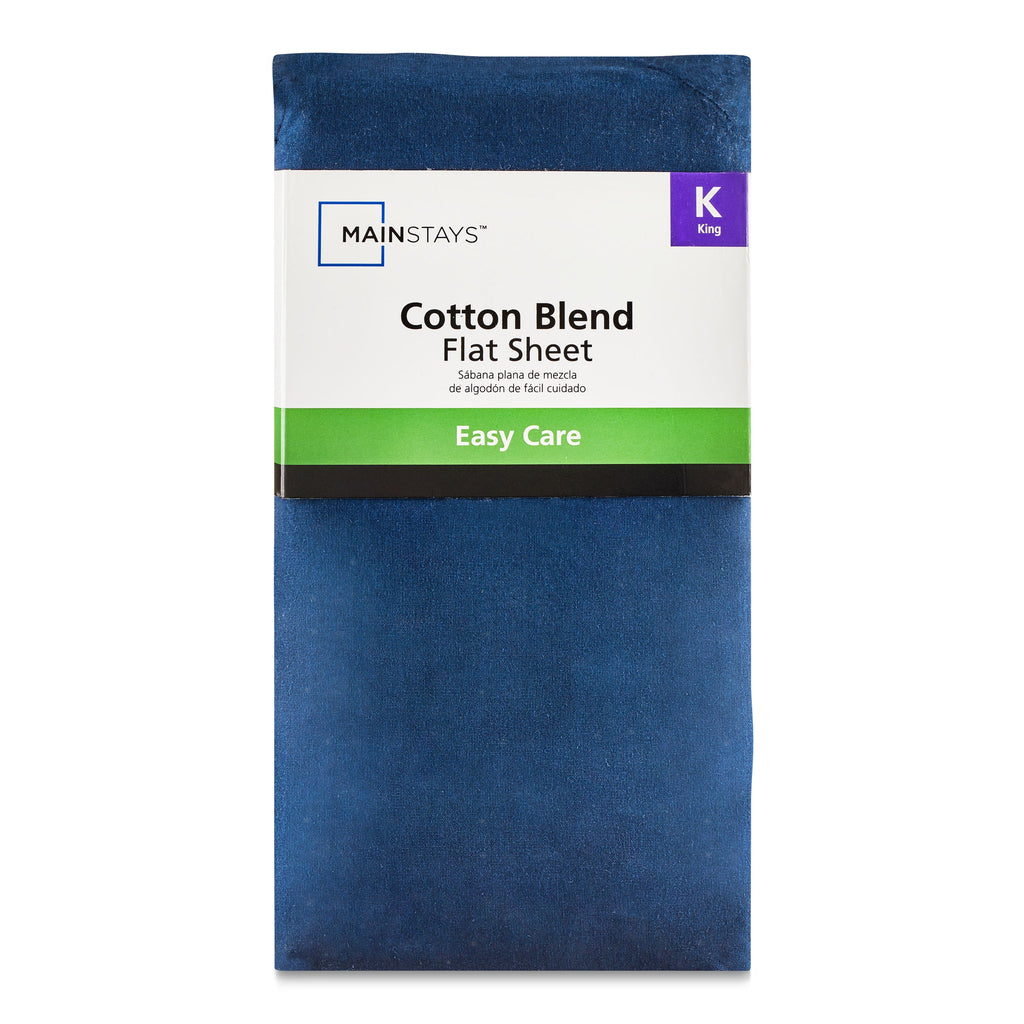 300 Thread Count Easy Care Blue Cove Cotton Blend Percale Flat Bed Sheet, King - Image 3