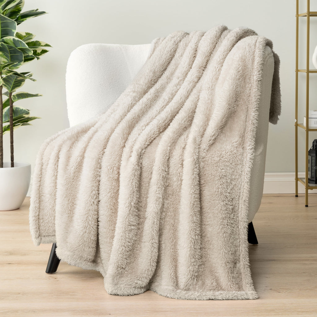 Sherpa Throw Blanket For Couch Sofa, Cream Beige Fluffy Warm Plush Blanket for Bed, Cozy Super Soft Lightweight Throw... - Image 2