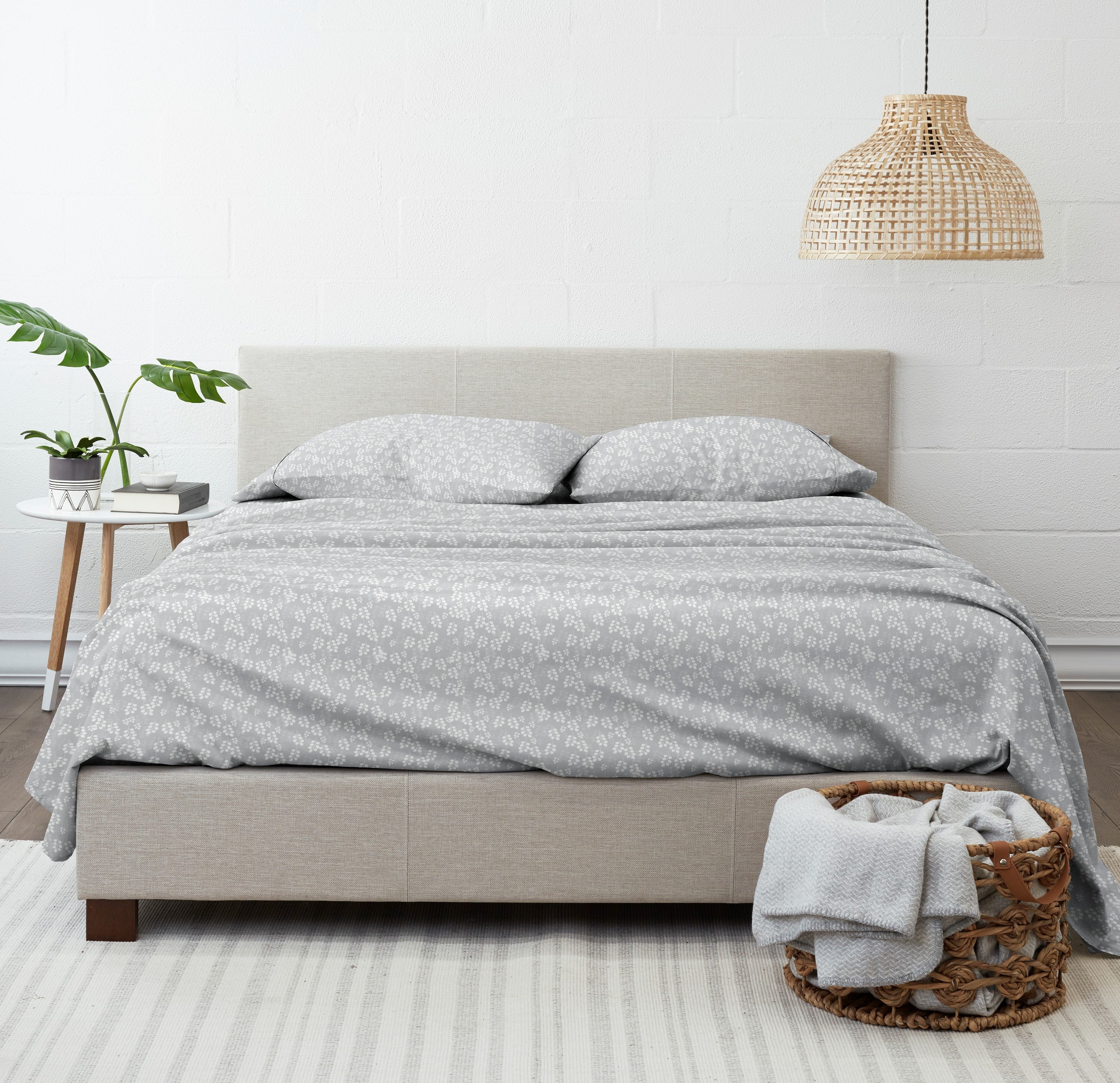 4 Piece Pattern Microfiber Bed Sheets Set, Gray Wheat, Full - Image 2