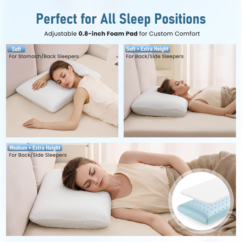 Memory Foam Pillow for Bed, Cooling Pillow with Extra Height Pad, Supportive Bed Pillow for Side, Back & Hot Sleepers... - Image 6