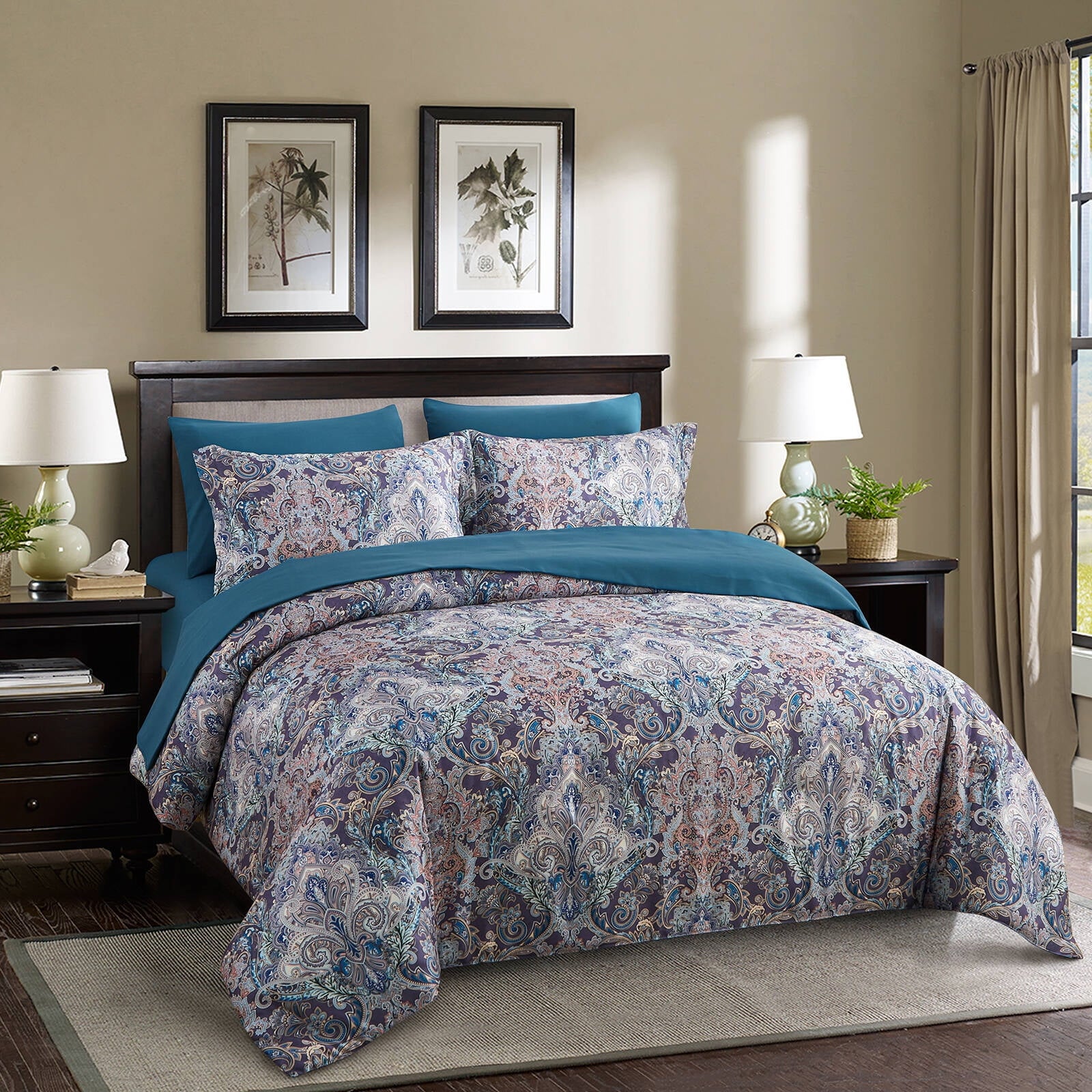 Wajade 7PCS Boho Paisley Print Luxury Comforter Bed in a Bag Set Queen Size, Vintage Floral Medallions Microfiber Bedding Set - Image 2
