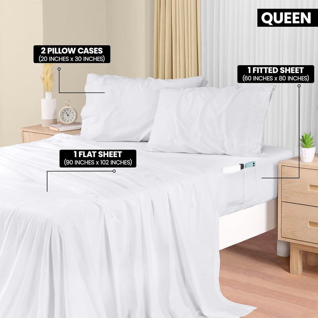 Set, Soft Microfiber 4 Piece Hotel Luxury Bed s with Deep Pockets, Embroidered Pillow Cases, Side Storage Pocket Fitt... - Image 5