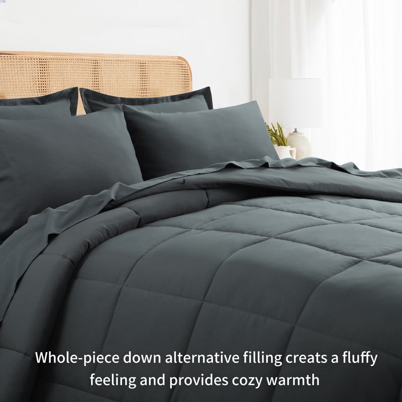 7 Pieces Comforter Set with Sheets - Bed in a Bag with Comforter and All Season Sheets, Pillowcases,Dark Gray,Queen - Image 3