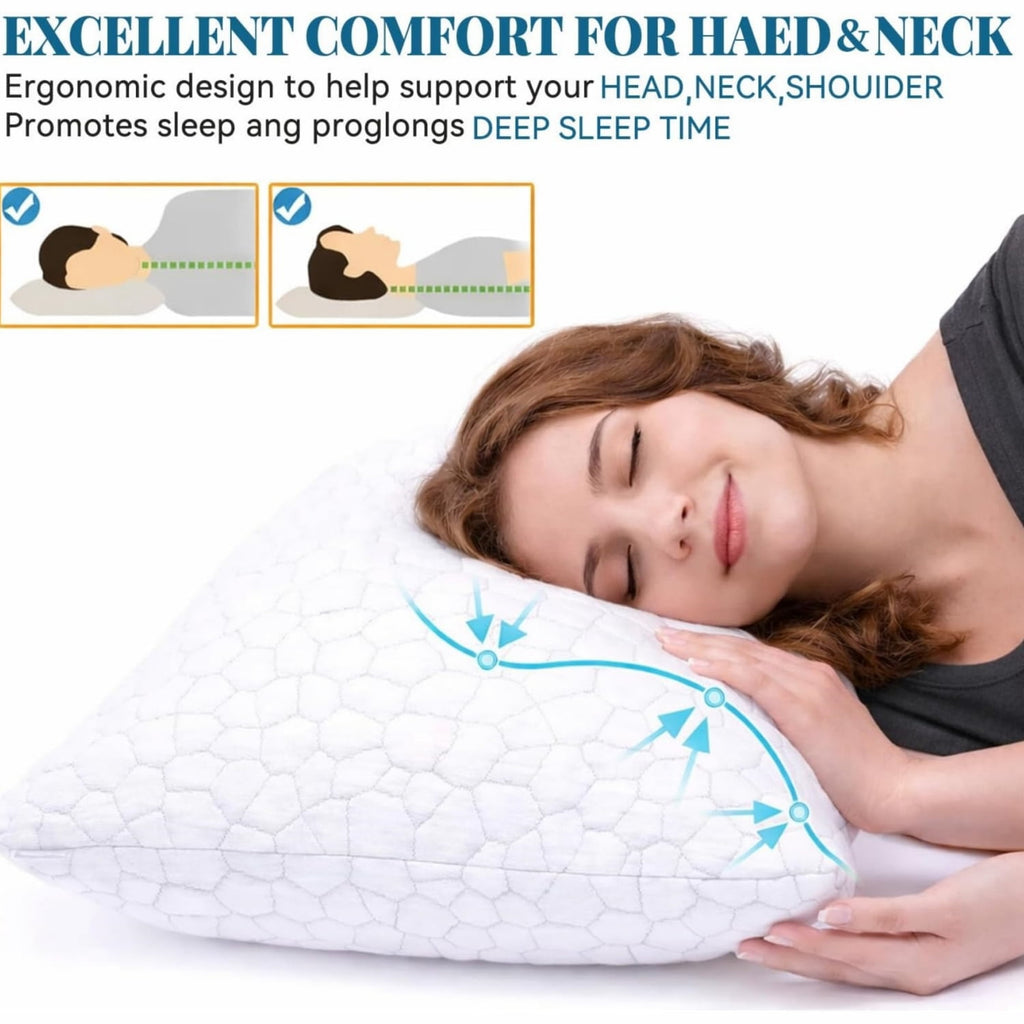 Shredded Memory Foam Pillows for Sleeping, Bed Pillows Queen Size Set of 2 Pack Adjustable for Side and Back Sleeper with Washable Removable - Image 4