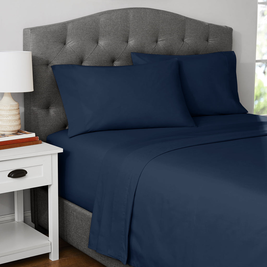 300 Thread Count Easy Care Blue Cove Cotton Blend Percale Flat Bed Sheet, King - Image 6