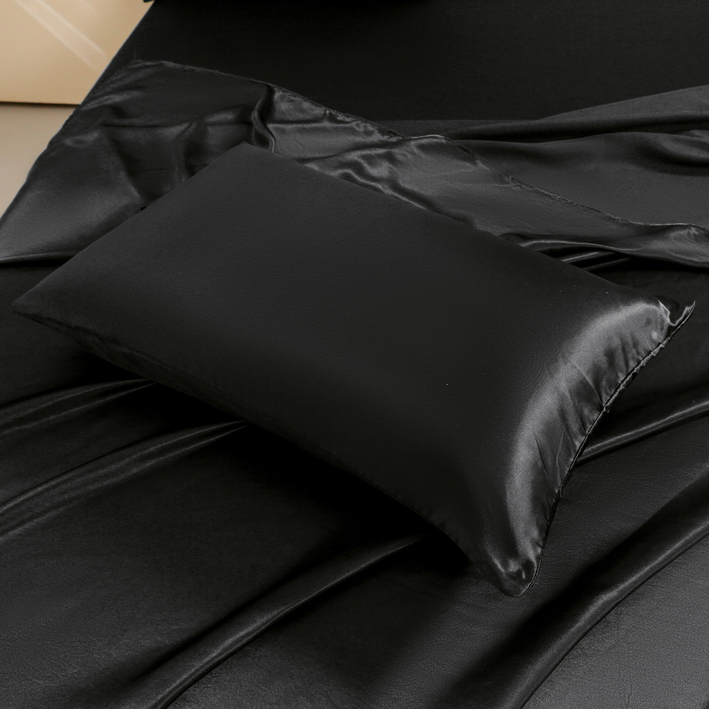 4Pcs Black Satin Sheets Queen Set Silk Sheets 13" Deep Pocket Ultra Soft silky Bed Sheet Set - Image 5