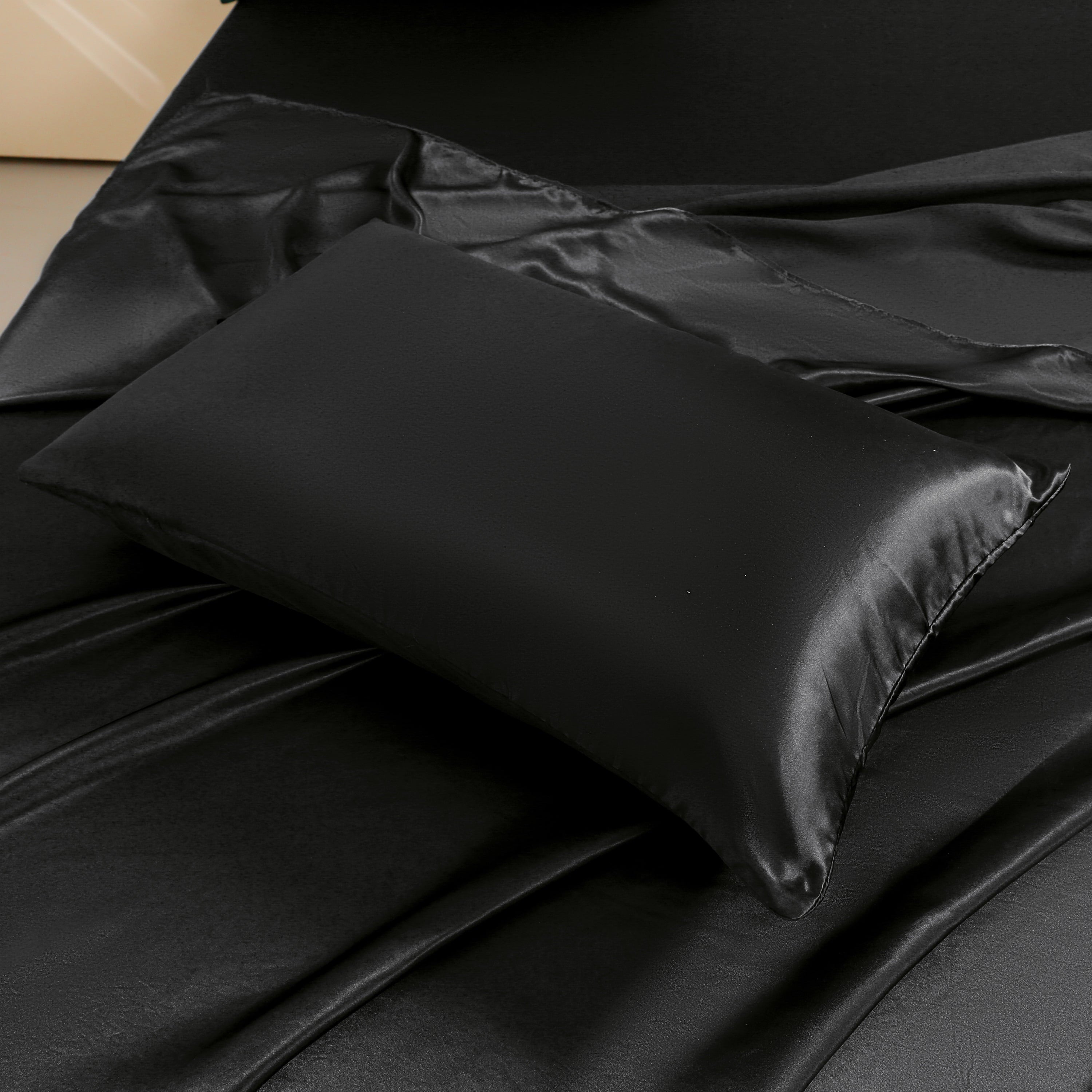 4Pcs Black Satin Sheets Queen Set Silk Sheets 13" Deep Pocket Ultra Soft silky Bed Sheet Set - Image 5