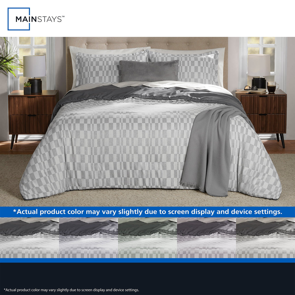Full/Queen Comforter Set, All-Season, 5-Piece, Soft Silver Check - Image 5